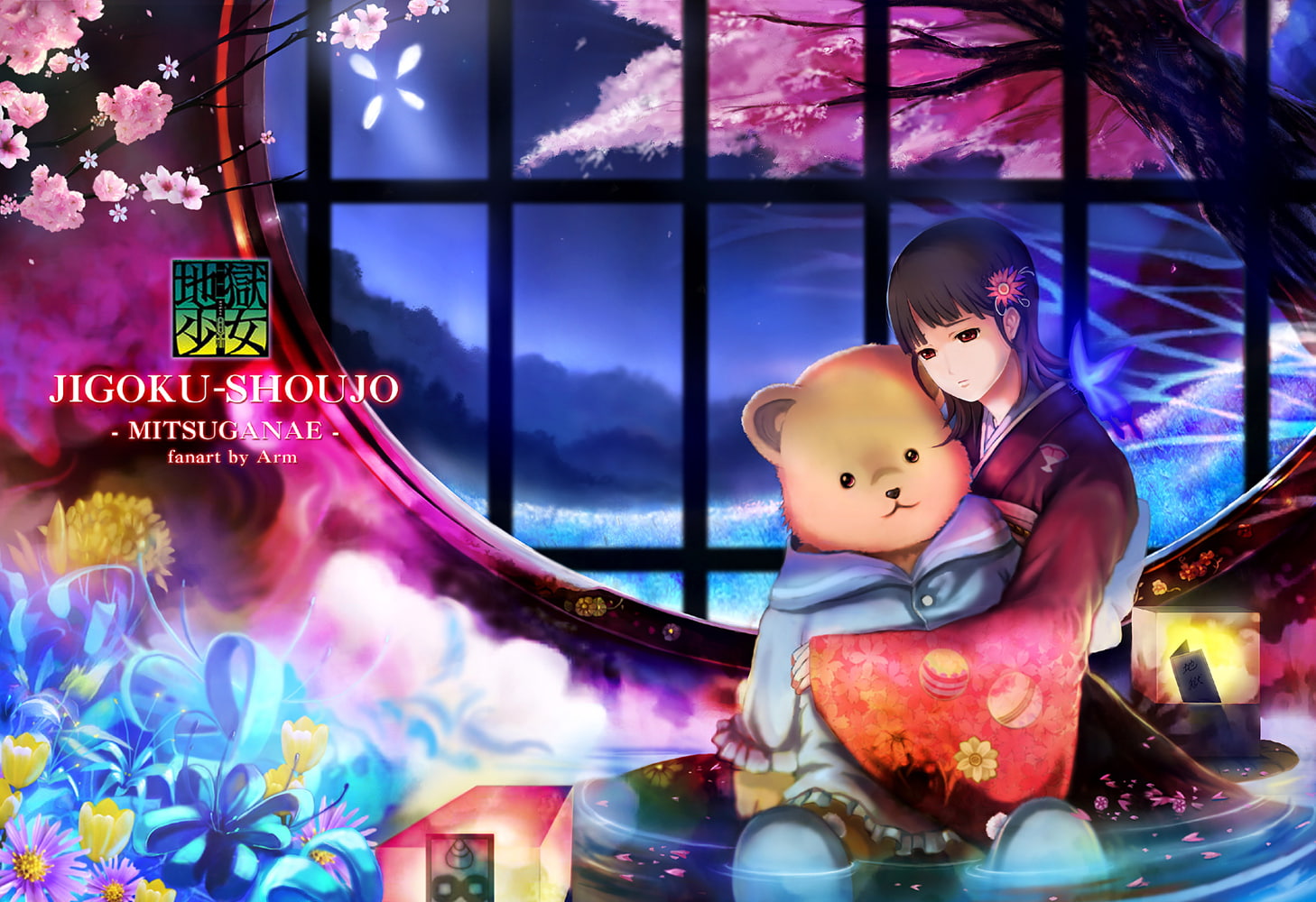 anime girls, human representation, amusement park ride, lighting equipment, indoors, Jigoku Shoujo, night, representation, 720P, amusement park, arts culture and entertainment, HD Wallpaper