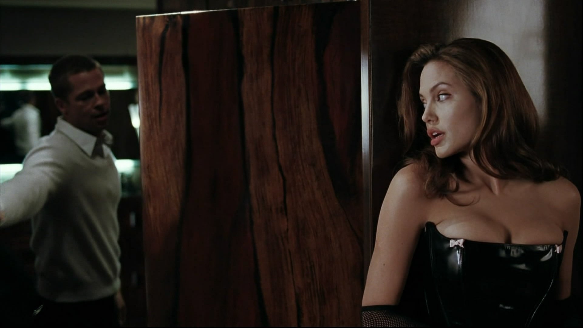brown hair, Glove, adult, waist up, standing, emotion, portrait, women, Angelina Jolie, Movie, 1080P, indoors, Long Hair, side view, looking, clothing, HD Wallpaper