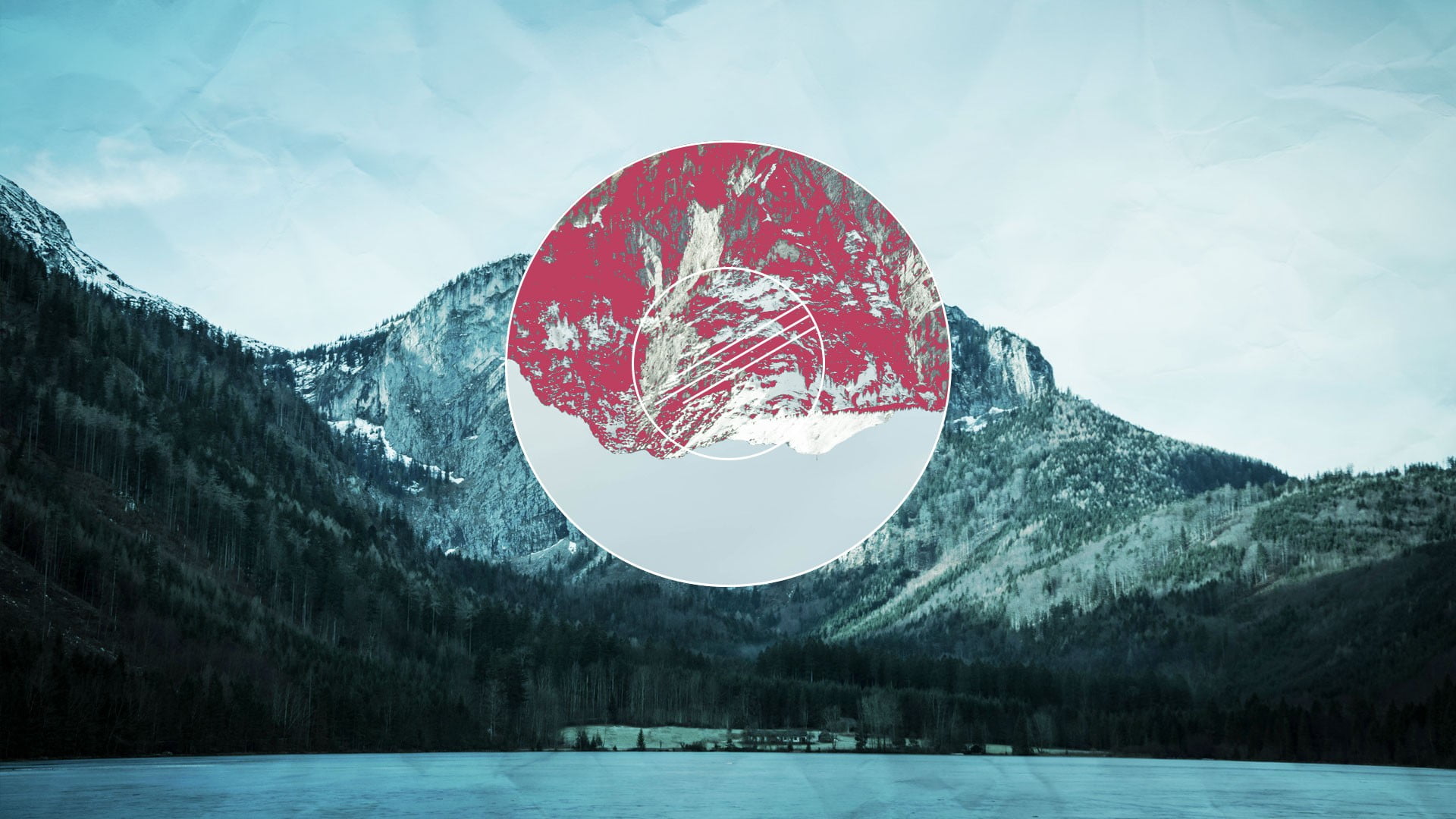 polyscape, frozen, beside, sky, mountains, mountain, 1080P, landscape, water, scenics - nature, digital art, body, red, snowcapped mountain, no people, HD Wallpaper