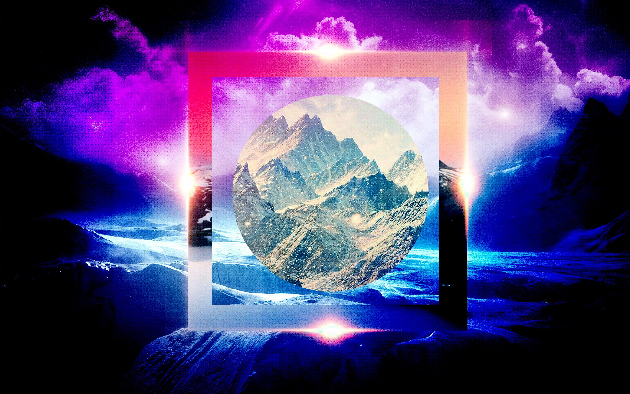 beauty in nature, lens flare, digital composite, outdoors, rock - object, 2K, no people, polyscape, rock, clouds, night, flares, scenics - nature, futuristic, HD Wallpaper