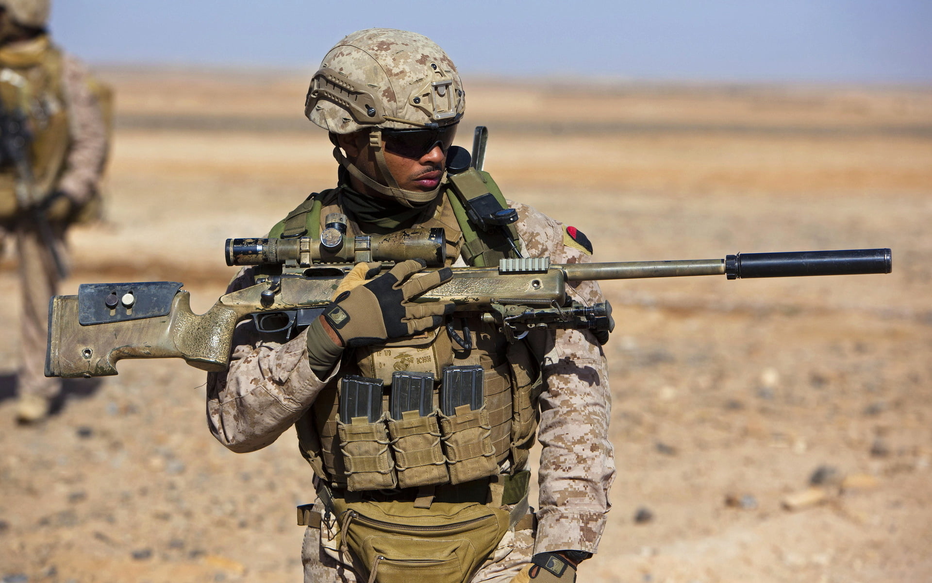 United States Marine Corps, military, government, target shooting, sniper, machine gun, military uniform, armed forces, fighting, army soldier, brown, soldiers, HD Wallpaper