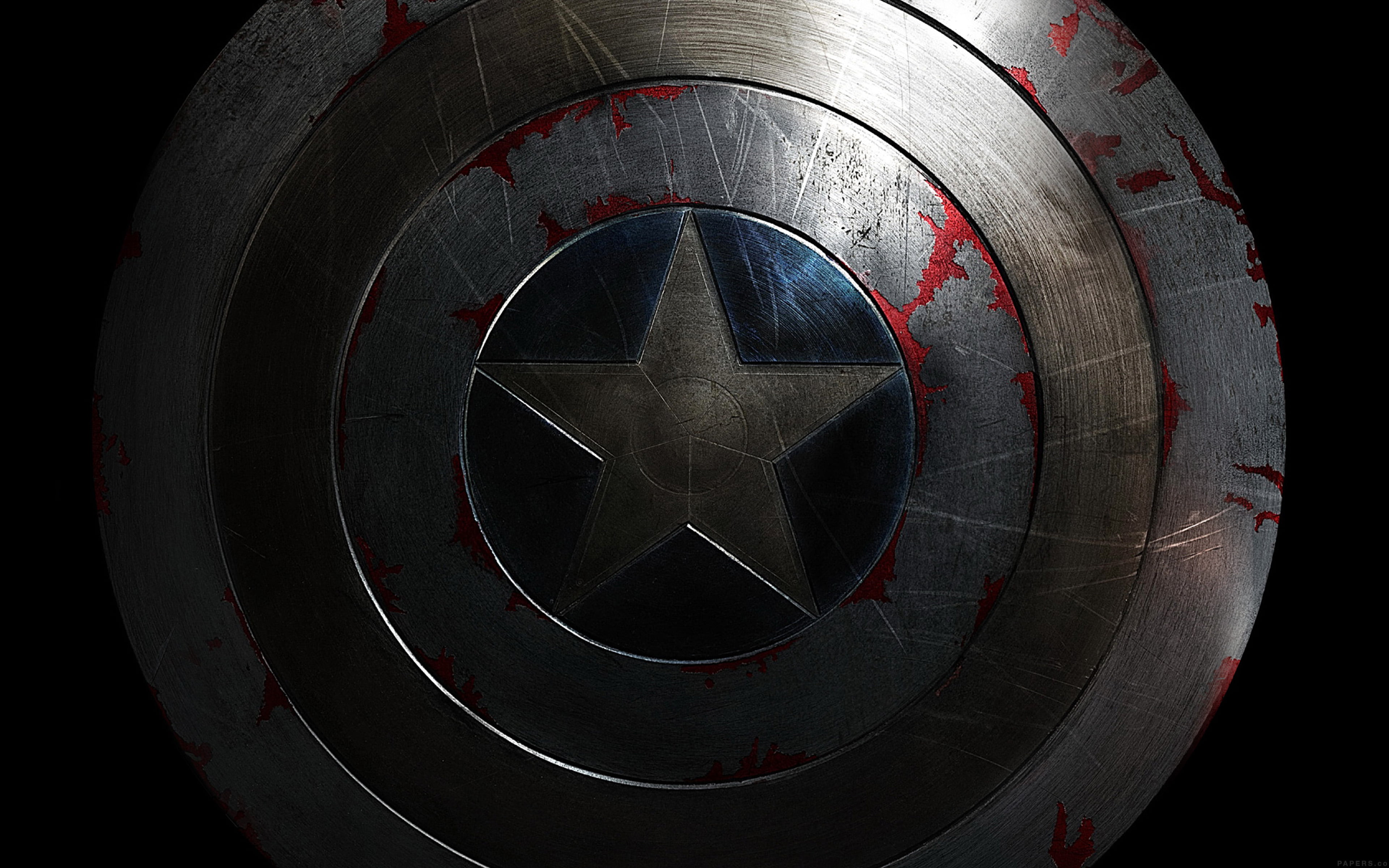 black background, metal, avengers, accuracy, sports target, dark, art, design, studio shot, black color, sheild, hole, geometric shape, captain, night, HD Wallpaper