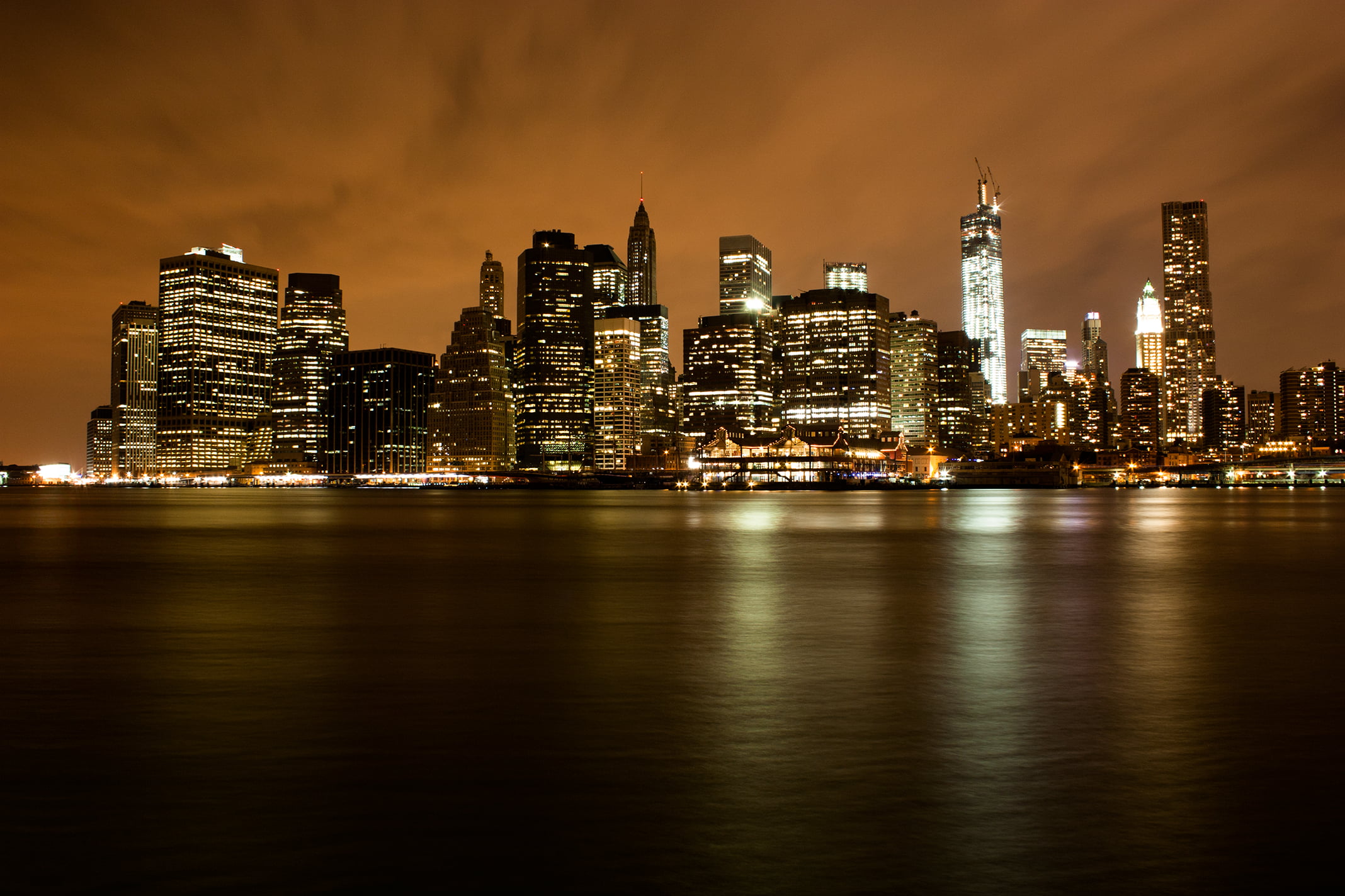 skyscraper, downtown District, urban Scene, night, city, building Exterior, cityscape, urban Skyline, New York City, reflection, nighttime, famous Place, HD Wallpaper