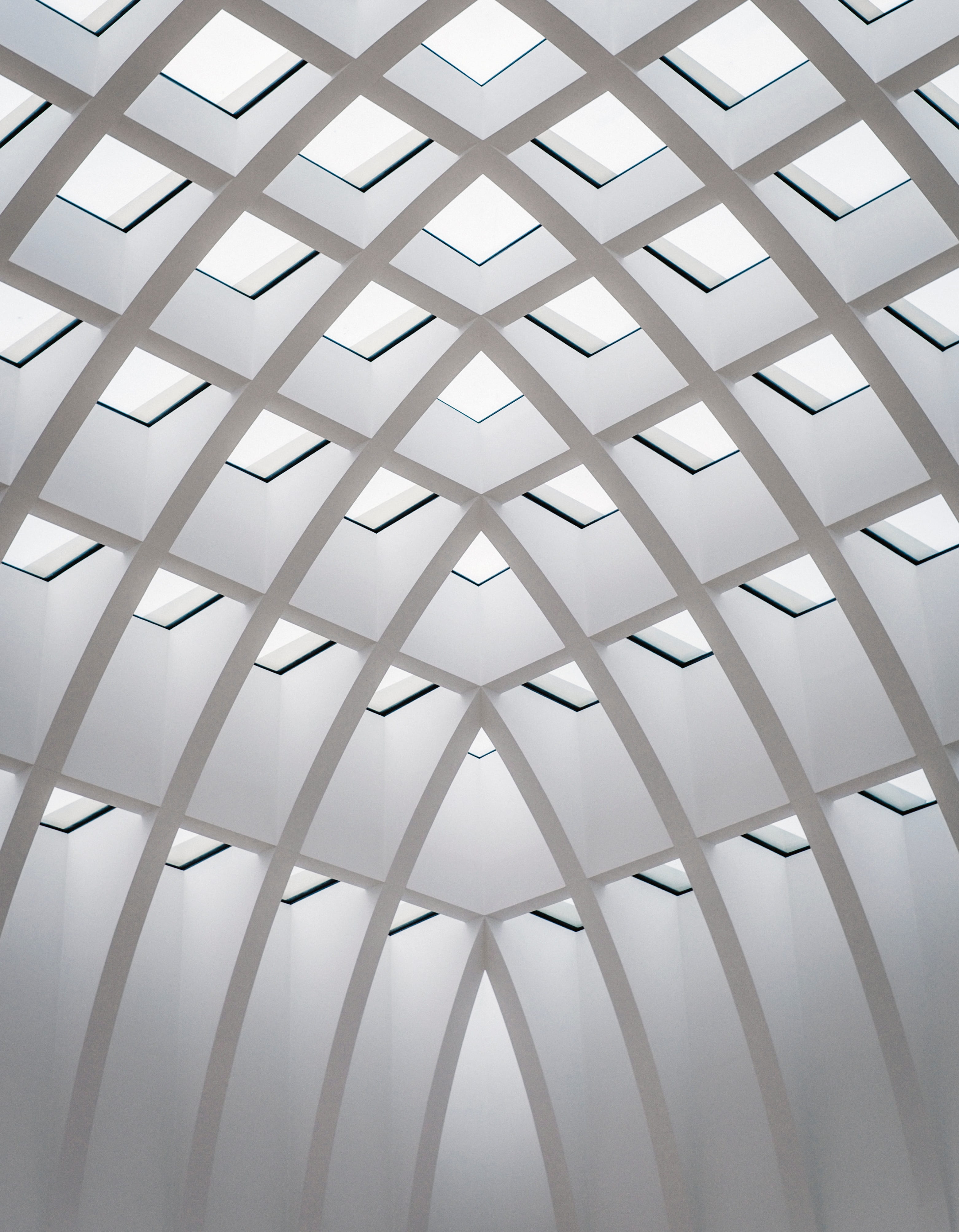 illustration, futuristic, gray, architecture, building, built structure, geometric Shape, surface, repetition, backgrounds, indoors, backdrop, 4K, ceiling, Phone HD Wallpaper