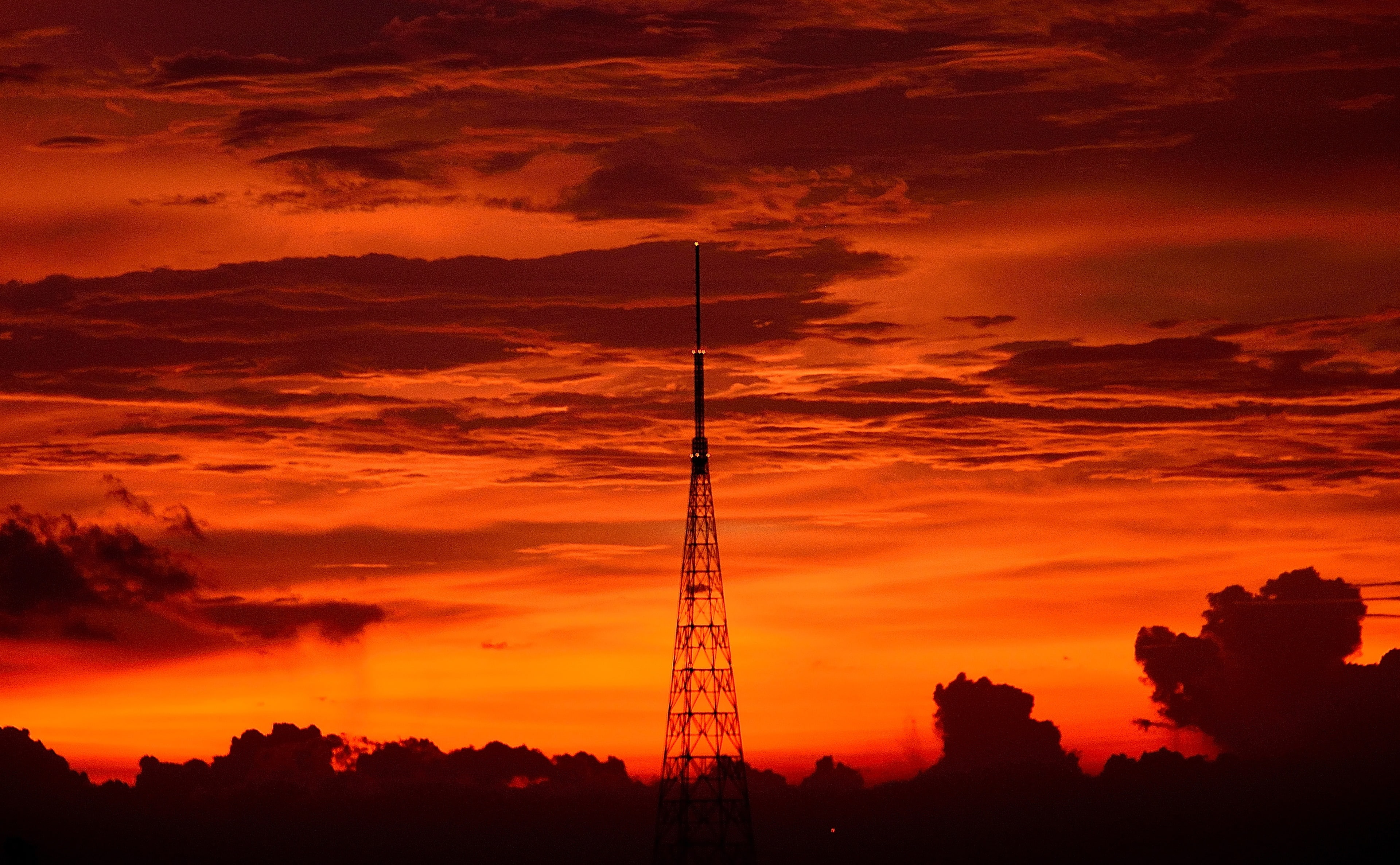 power supply, sunset, silhouette, outdoors, romantic sky, 4K, electricity, Architecture, triangular, dramatic sky, City, strong, metal, Tower, sky, no people, HD Wallpaper
