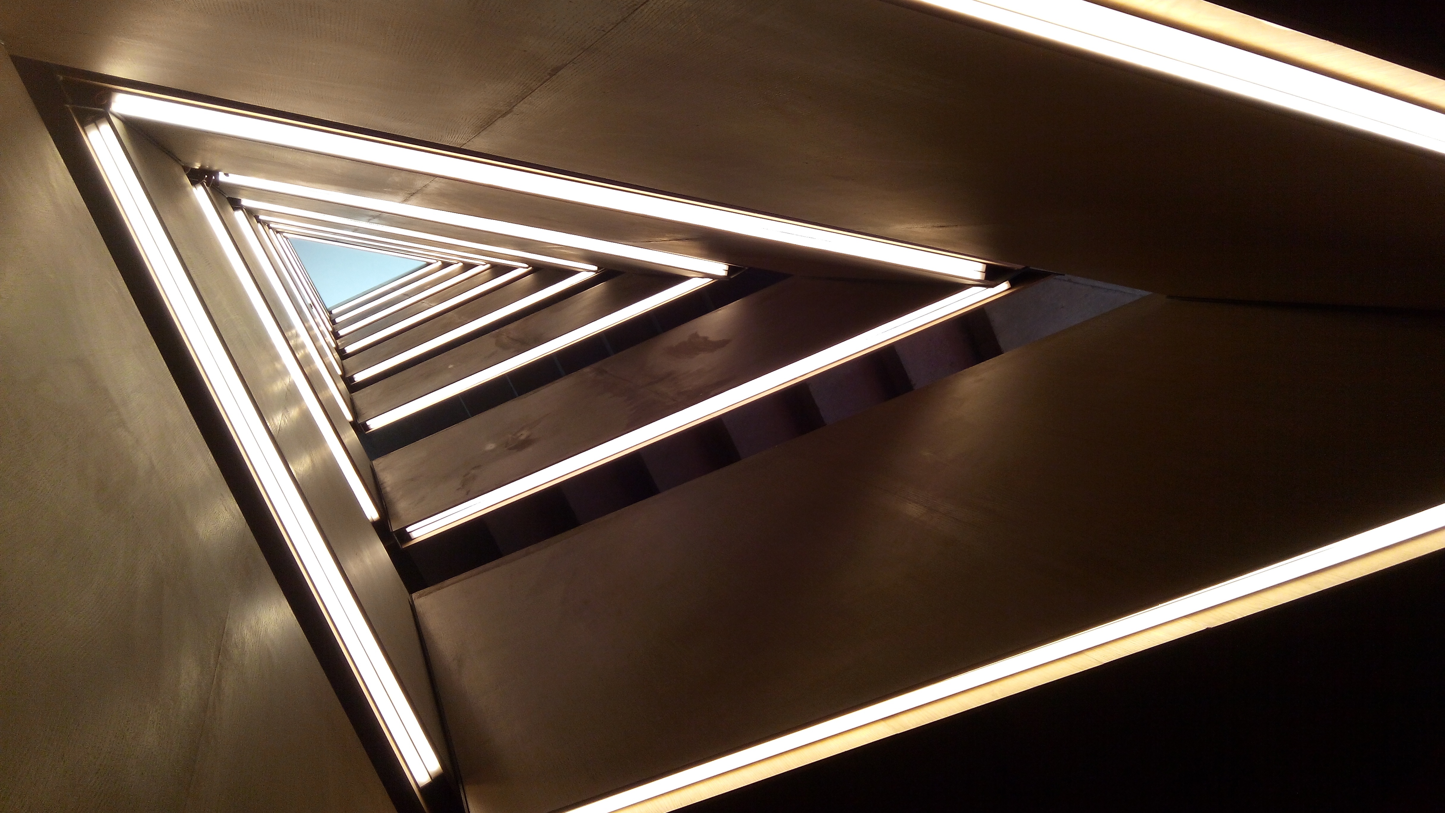 modern art, caixaforum, built structure, saragossa, design, triangular, shape, symmetry, spiral, railing, photography, staircase, metal, diminishing perspective, HD Wallpaper