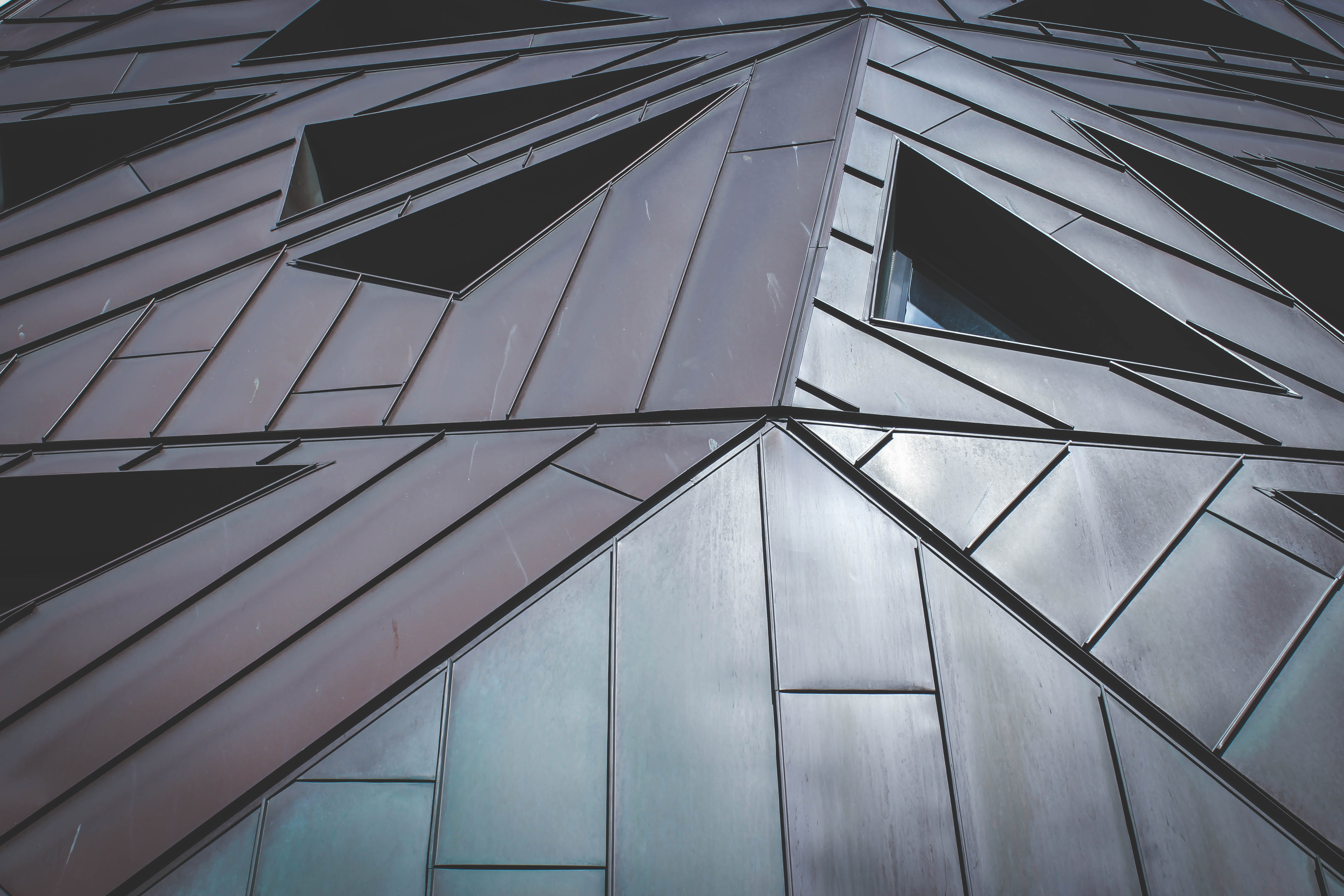 triangle shape, building exterior, full frame, modern, minimal, grey, lines, sky, backgrounds, building, pattern, glass - material, shape, geometric, low angle view, HD Wallpaper