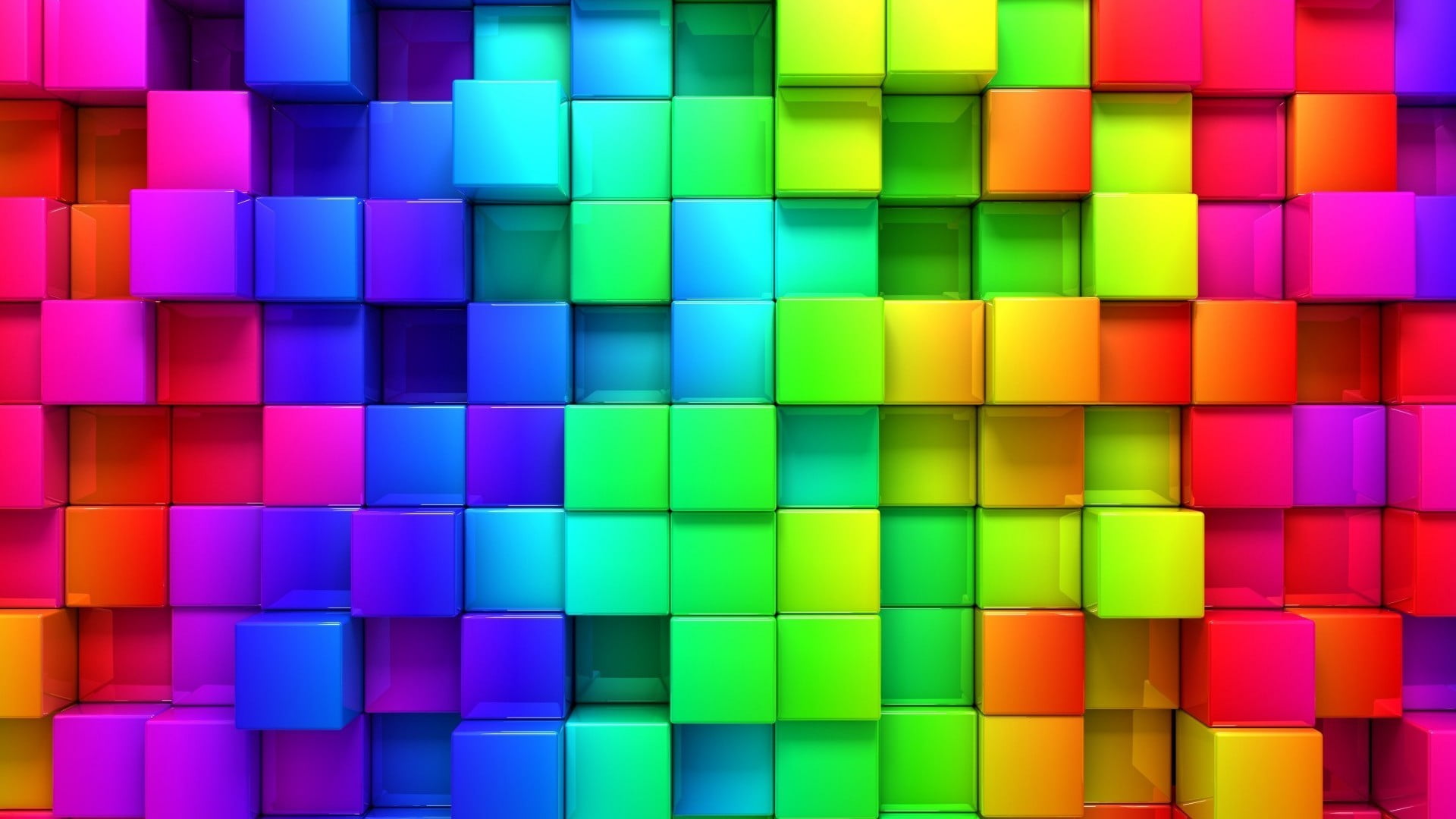 render, digital art, shape, colorful, choice, reflection, geometric shape, in a row, no people, indoors, block, wall - building feature, 1080P, abundance, HD Wallpaper