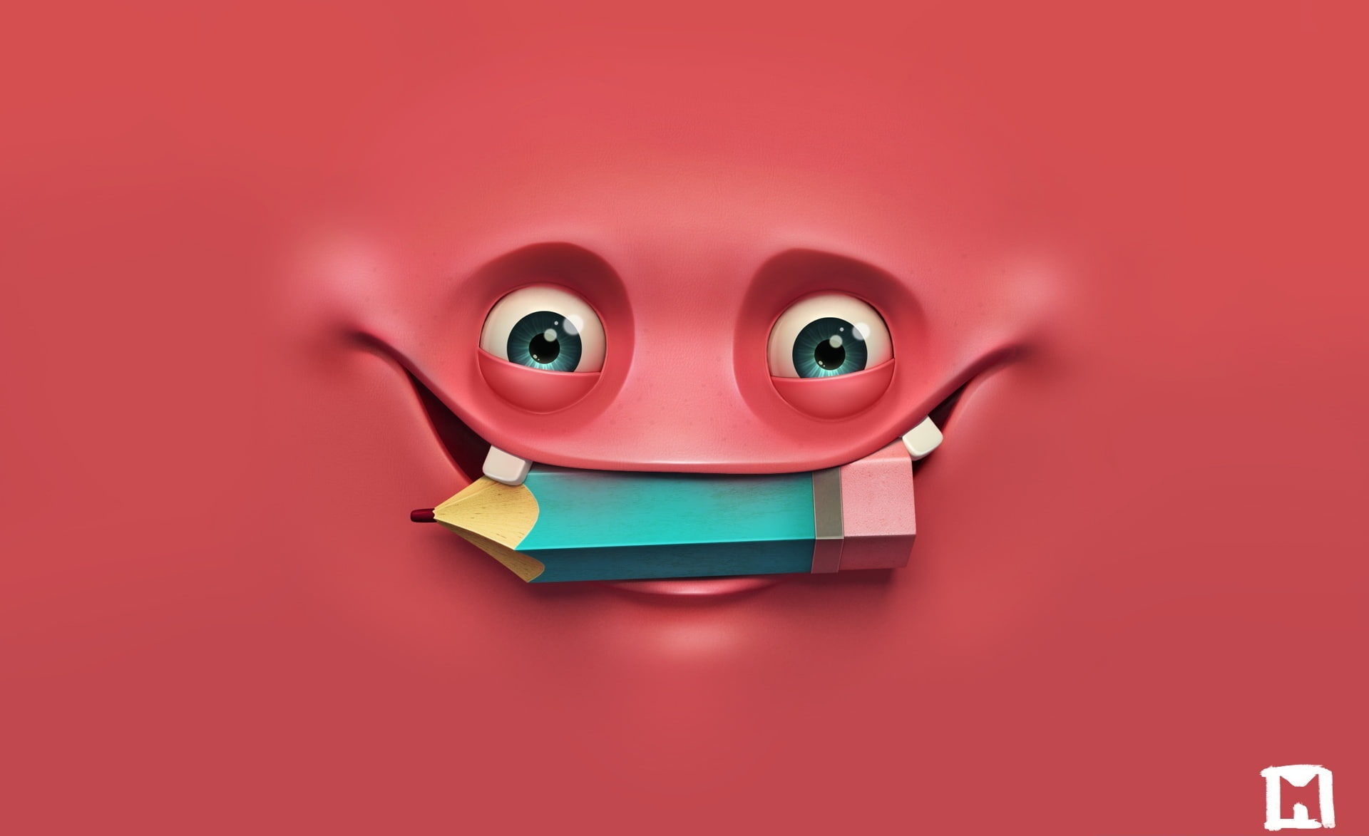 monster, colored background, obscured face, copy space, art and craft, human body part, blue, creativity, body part, looking at camera, indoors, happy, HD Wallpaper