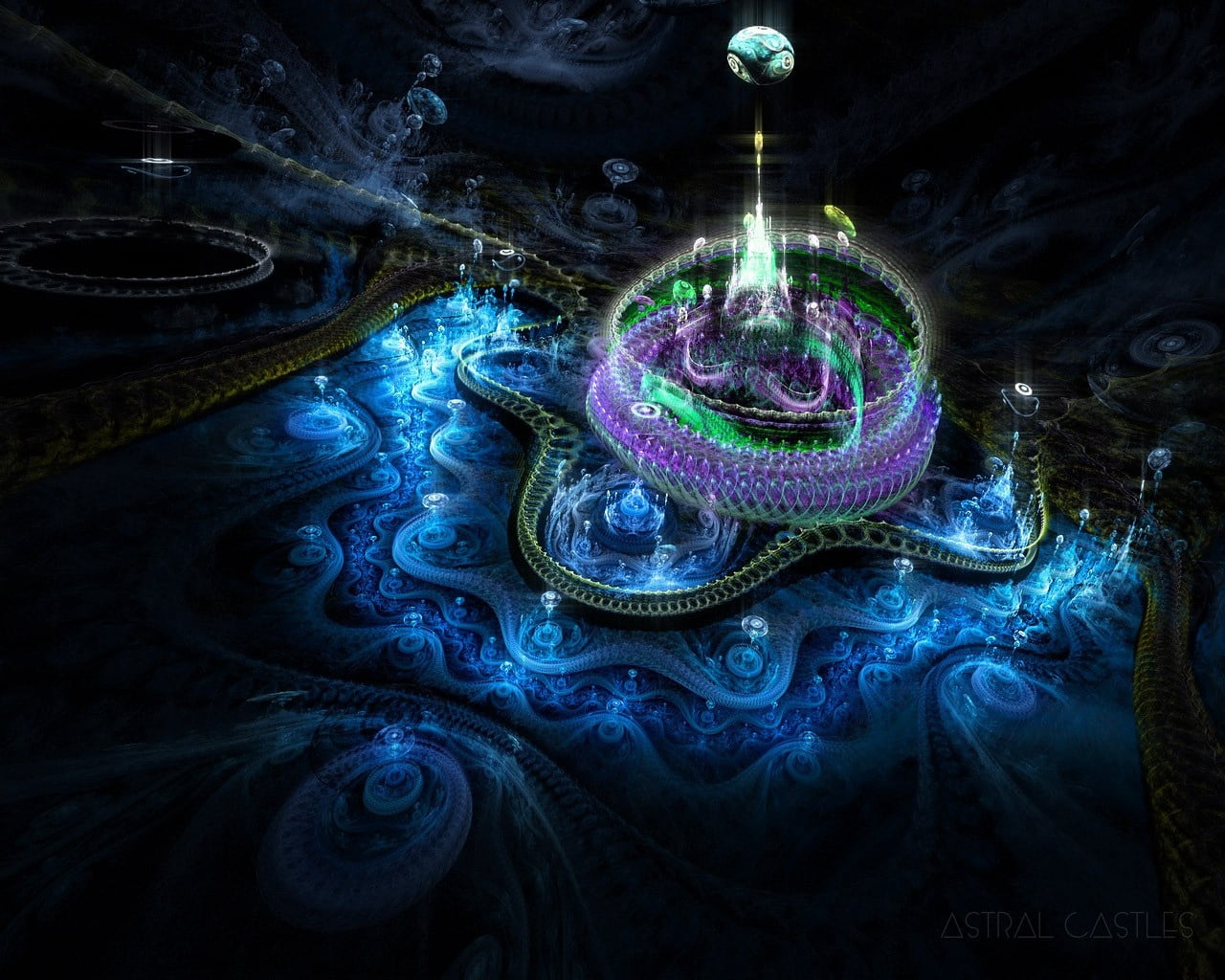 black background, city, structure, illustration, motion, smoke, multi colored, illuminated, dark, imagination, backgrounds, threaded, elegance, art, blue, HD Wallpaper