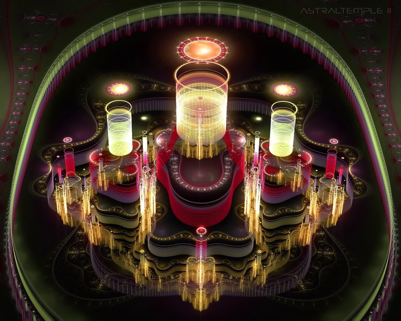 ornate, Imagination, Fractal, architecture, Red, metal, no people, amusement park, glowing, lighting equipment, multi colored, built structure, arts culture and entertainment, HD Wallpaper