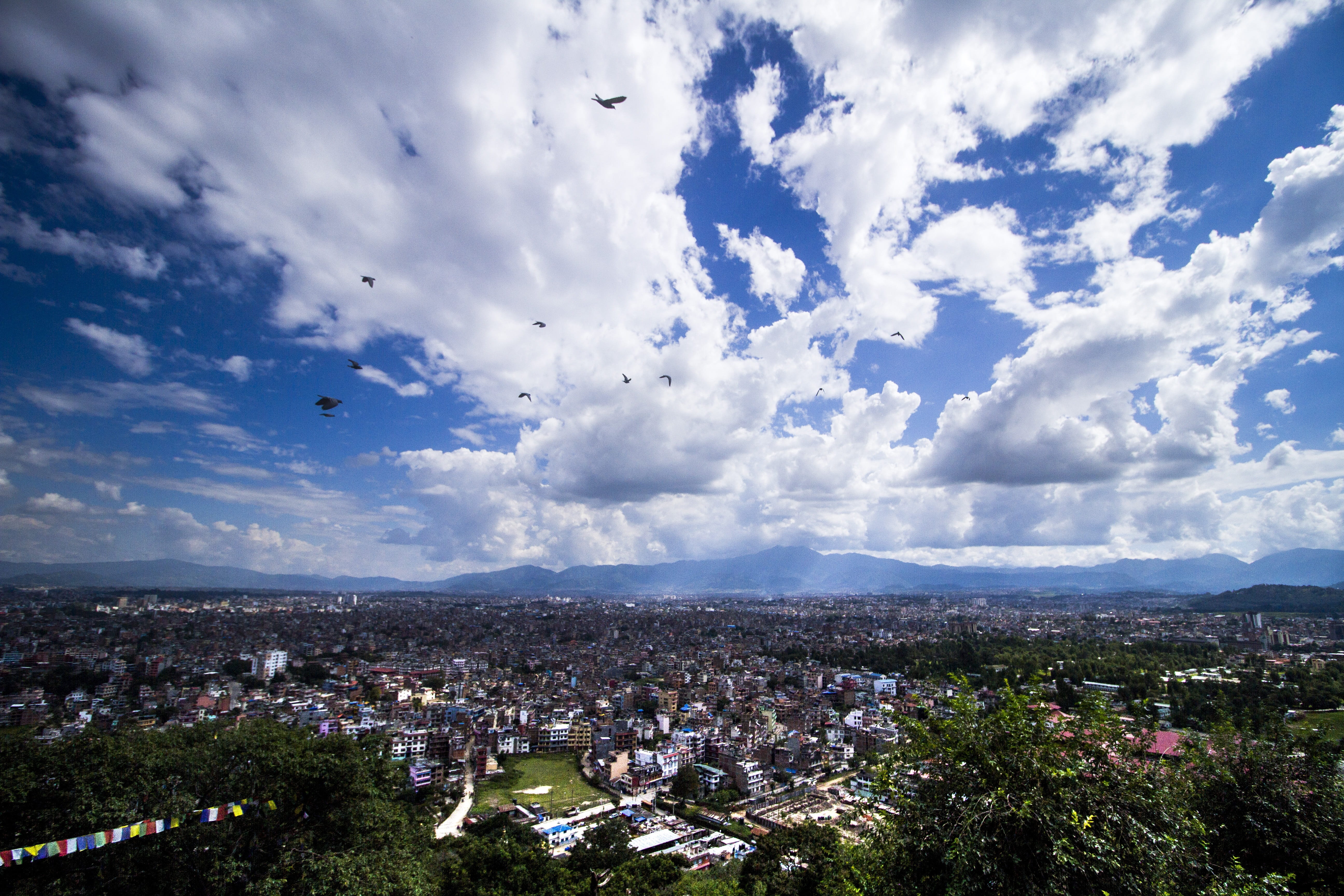 color, blue, clouds, vivid, inspiration, architecture, building, building exterior, sunlight, settlement, dynamic, bright, landscape, cloud - sky, syambhu, HD Wallpaper