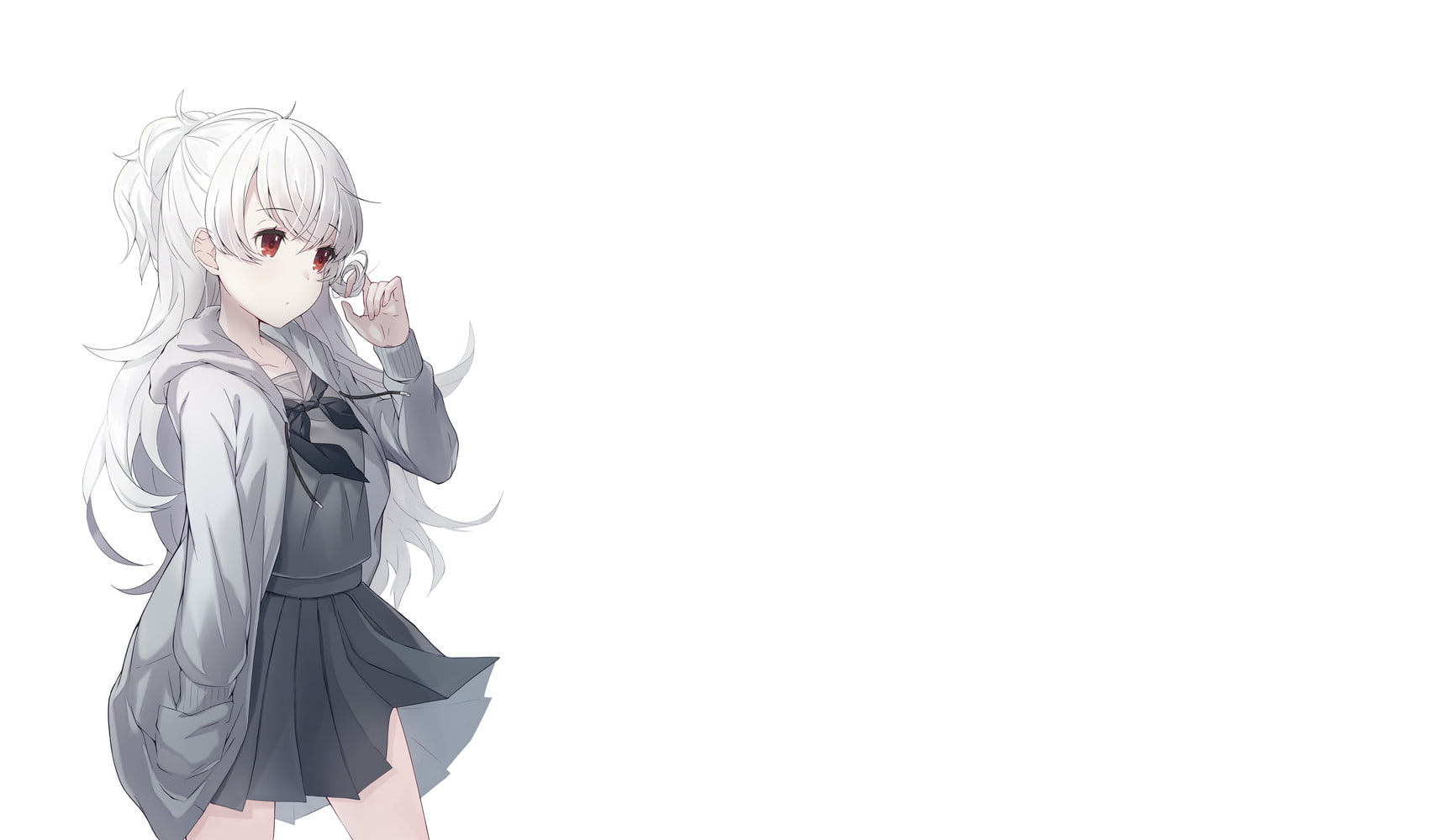 Red Eyes, Anime, Original, 720P, Hoodie, Ponytail, Long Hair, White Hair, HD Wallpaper