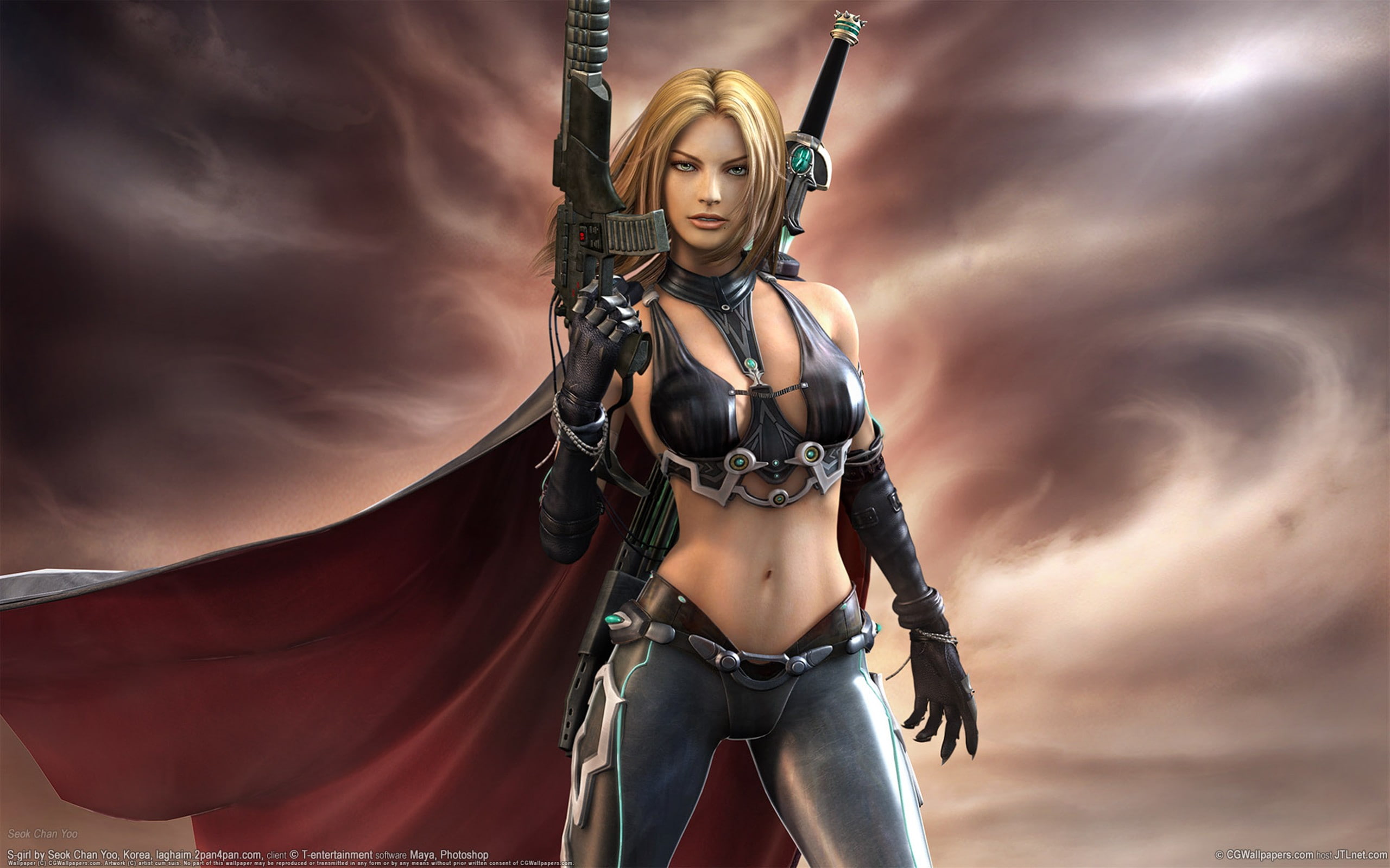 leather, girls, hd, art, woman, fantasy, digital, black, 2K, cg, HD Wallpaper