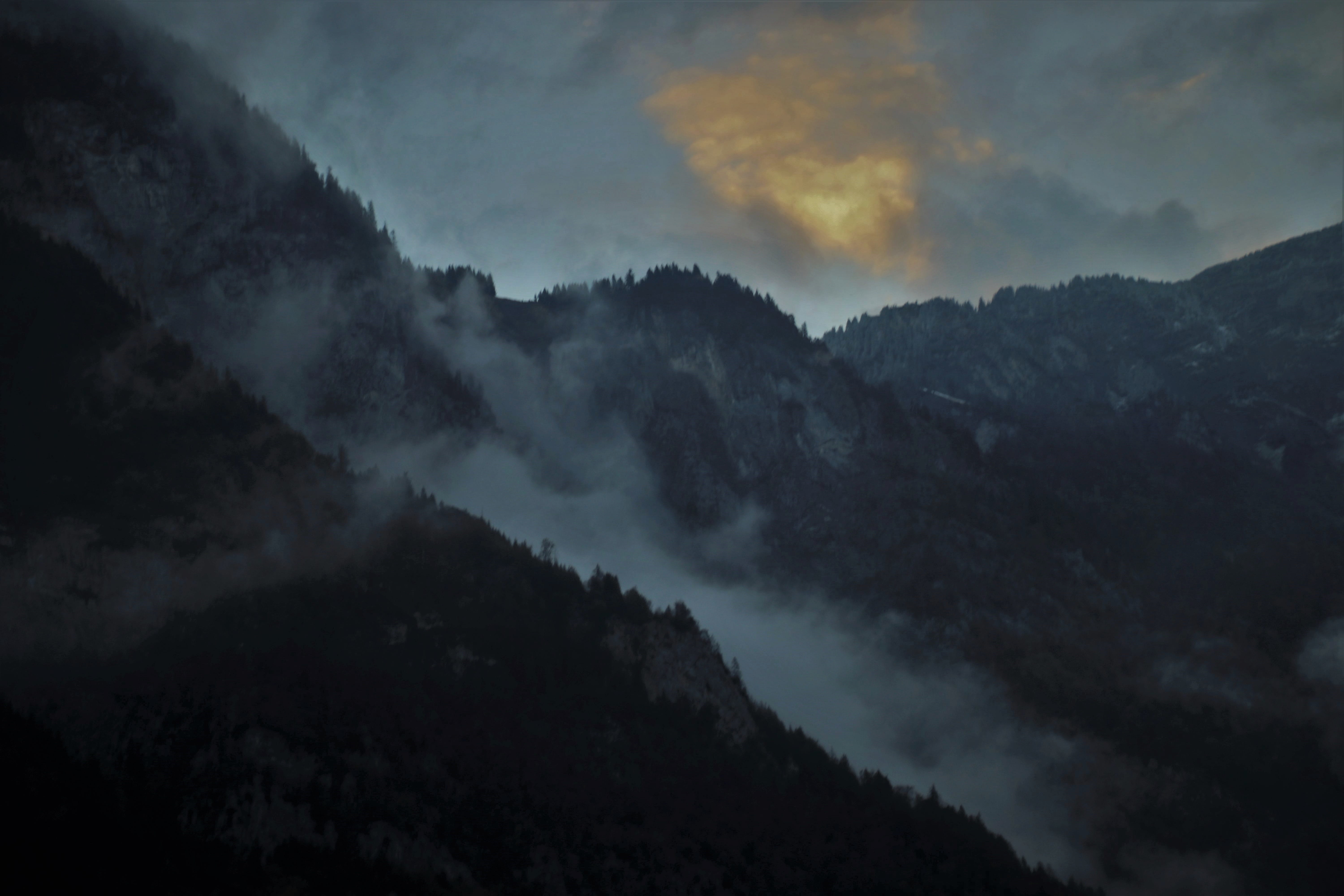 mood, power in nature, landscape, outdoors, mountain range, panorama, the prospect of, mountain peak, clouds, dawn, the height of the, cold, sky, fog, view, HD Wallpaper