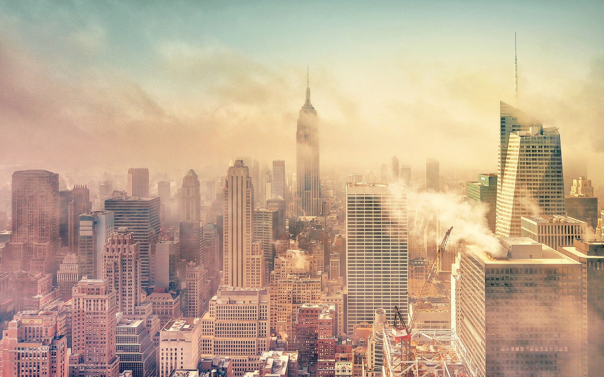 buildings, 1080P, skyscrapers, mist, hd, new, fog, york, cityscape, HD Wallpaper