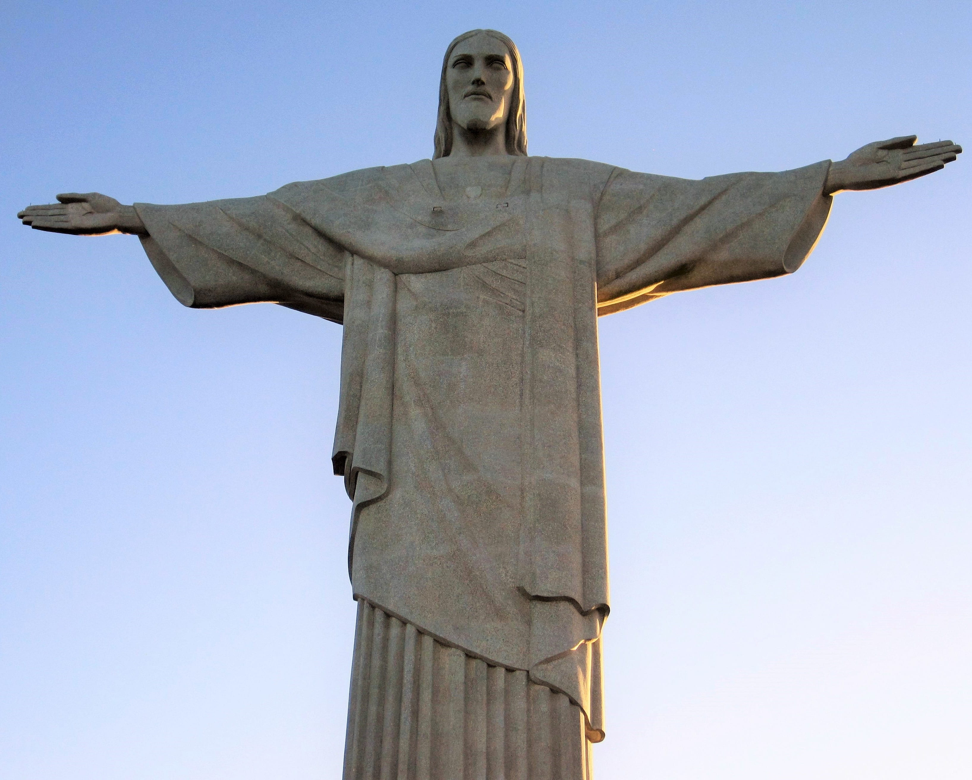 christ, belief, spirituality, landmark, craft, gigantic, 2K, day, low angle view, brazil, religion, architecture, art and craft, place of pilgrimage, place of worship, HD Wallpaper