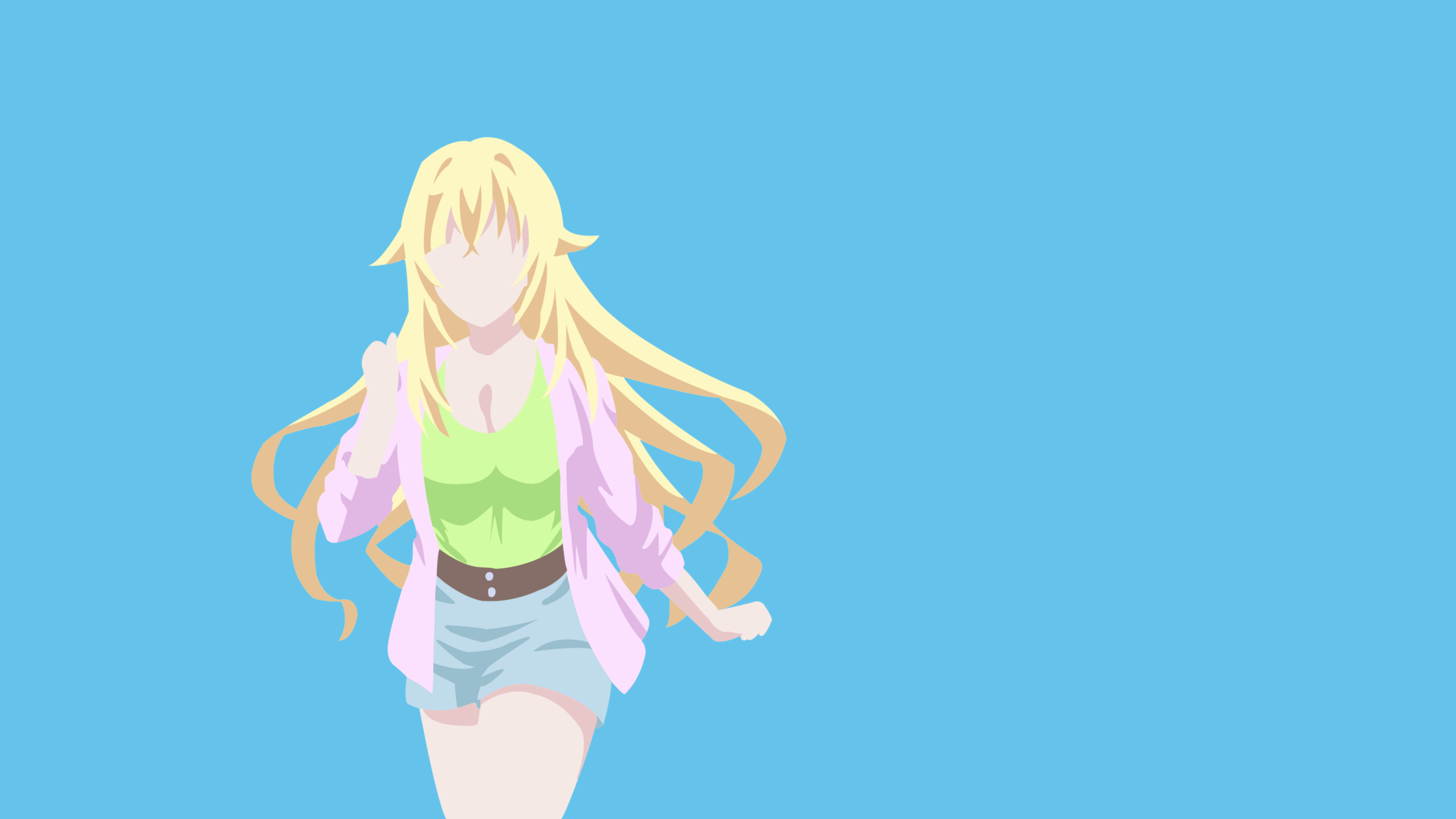 Masou Gakuen HxH, clear sky, multi colored, blond hair, blue background, young adult, 4K, anime girls, cyan, women, standing, angel, lifestyles, anime, HD Wallpaper