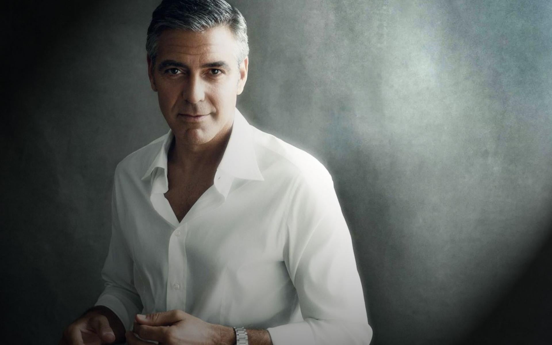 front view, white, 1080P, waist up, shirt, button down shirt, dress, hollywood, men, confidence, clooney, standing, males, Male celebrities, Hollywood Celebrities, HD Wallpaper