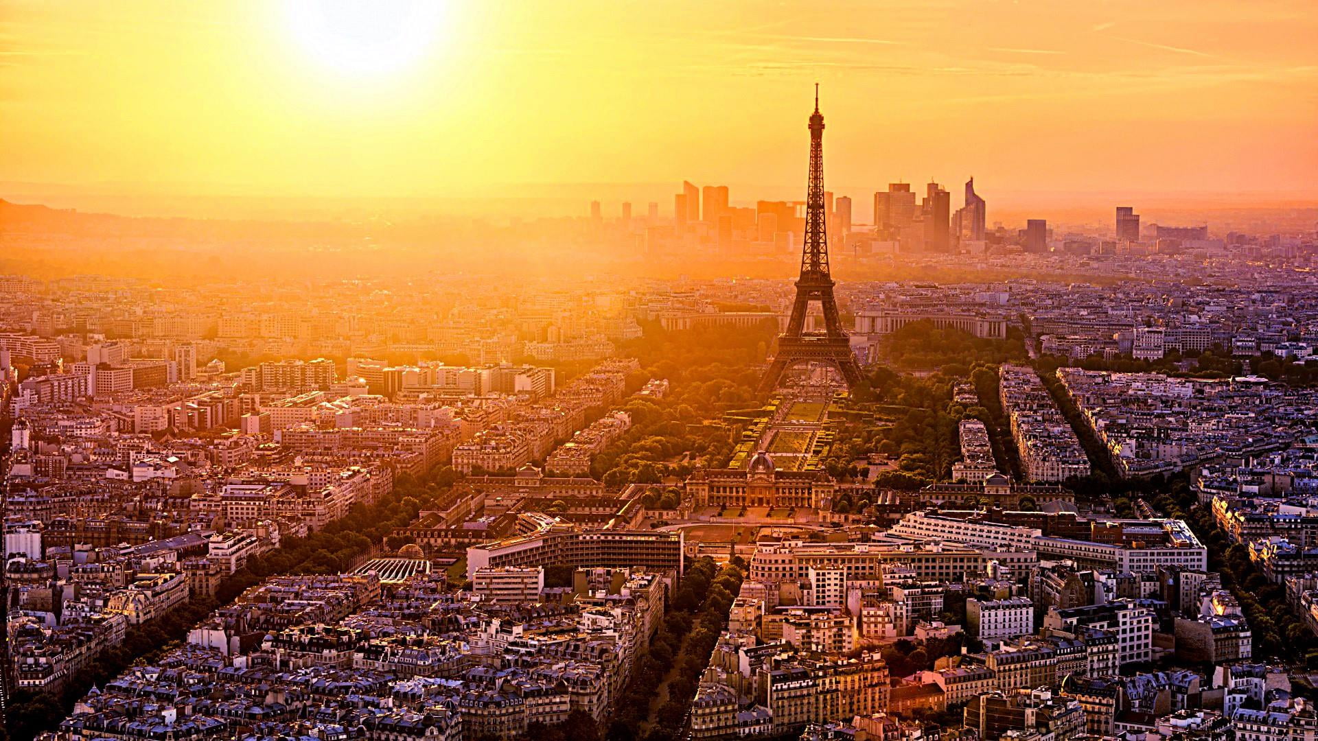 architecture, urban sprawl, urban skyline, city, france, lens flare, office building exterior, 1080P, tower, sun, built structure, nature, travel destinations, HD Wallpaper