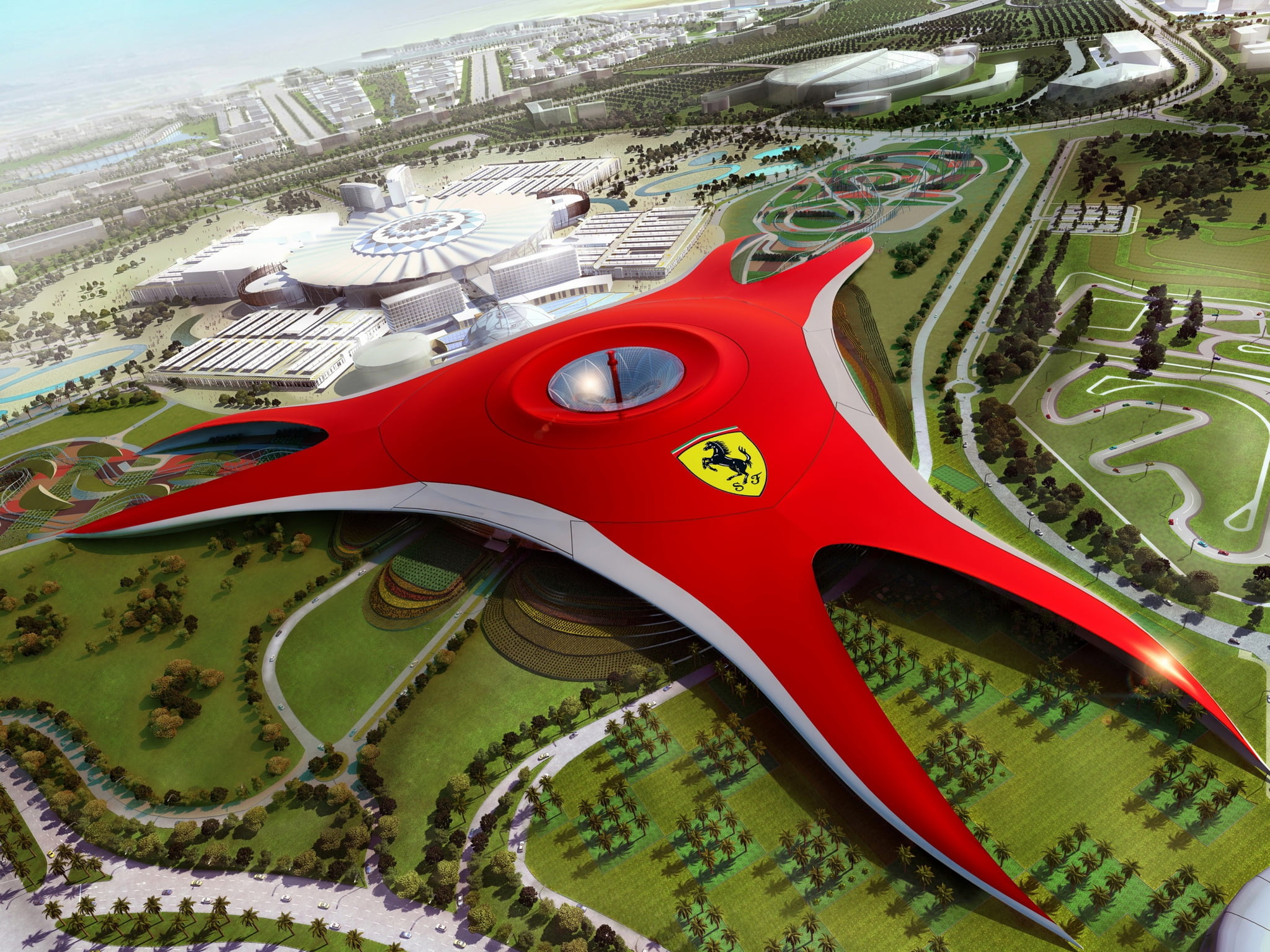 close-up, outdoors, high angle view, equipment, Dubai, motor vehicle, Ferrari World, future, car, 1080P, no People, reflection, choice, pattern, transportation, HD Wallpaper