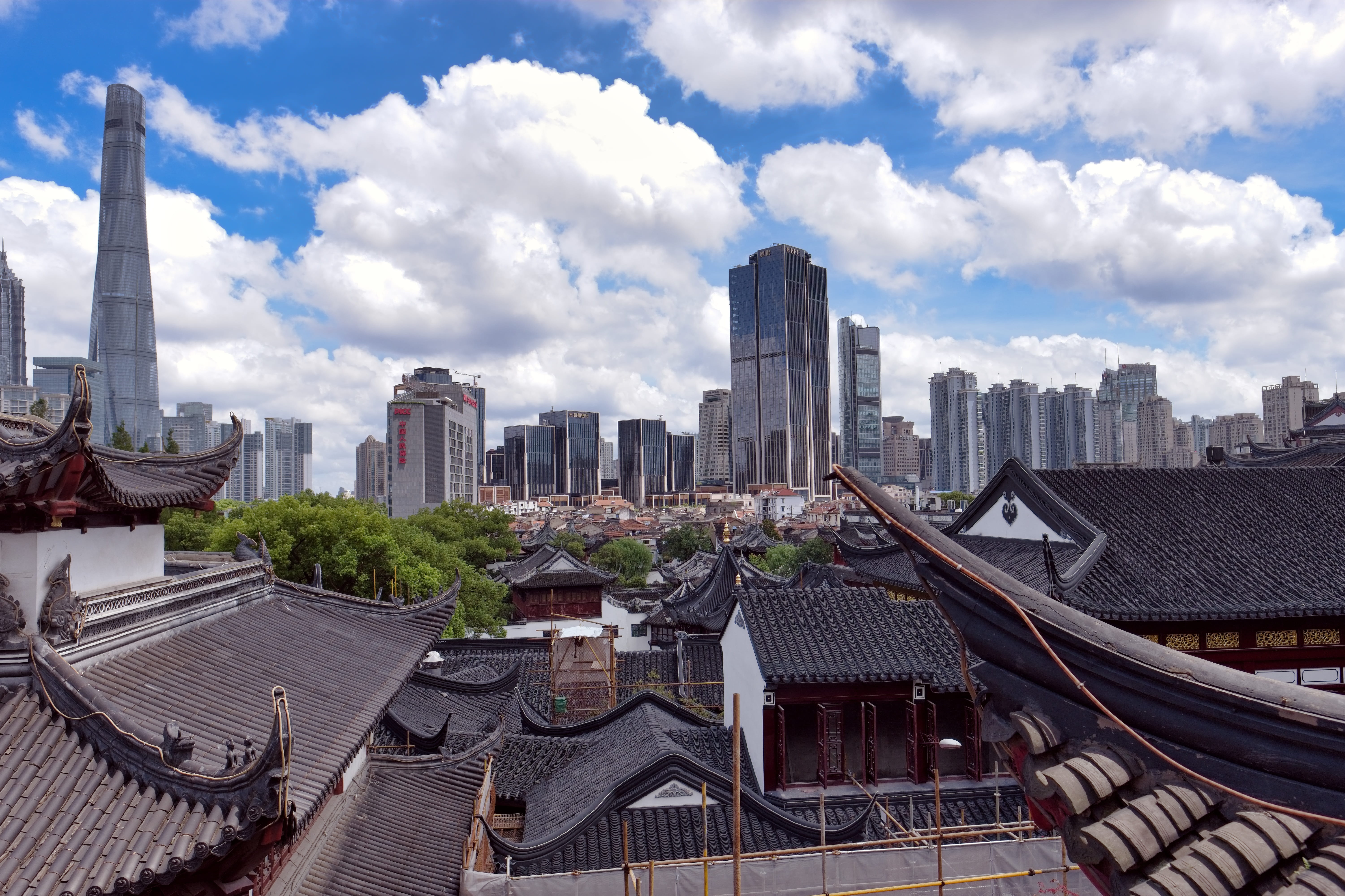 tall - high, cloud - sky, urban skyline, outdoors, day, chinese, architecture, china, building, roofs, big, nature, world, building exterior, financial district, HD Wallpaper