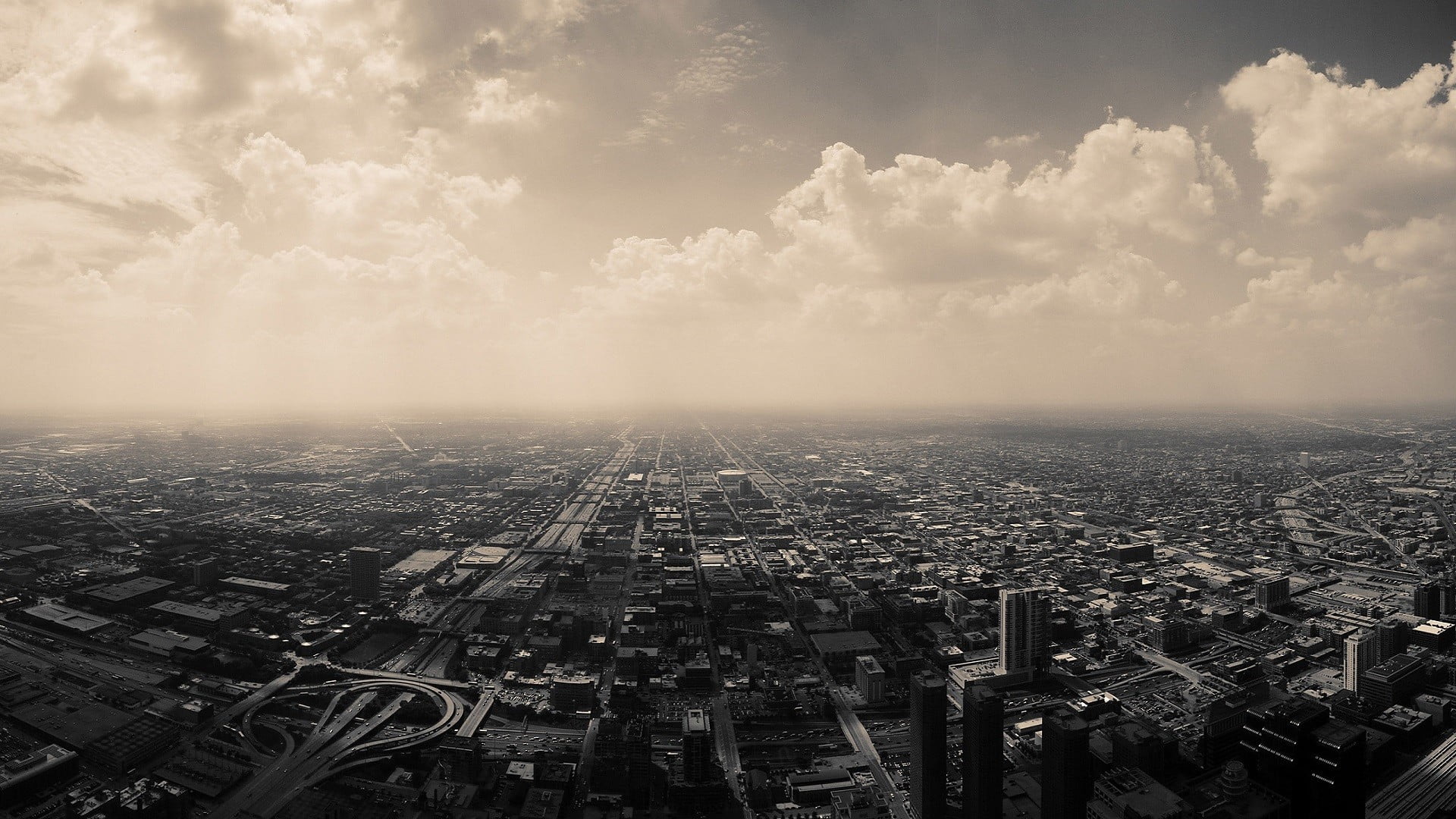 USA, 1080P, building, Chicago, aerial view, modern, sky, high angle view, skyscraper, urban sprawl, filter, landscape, crowd, day, cloud - sky, built structure, HD Wallpaper