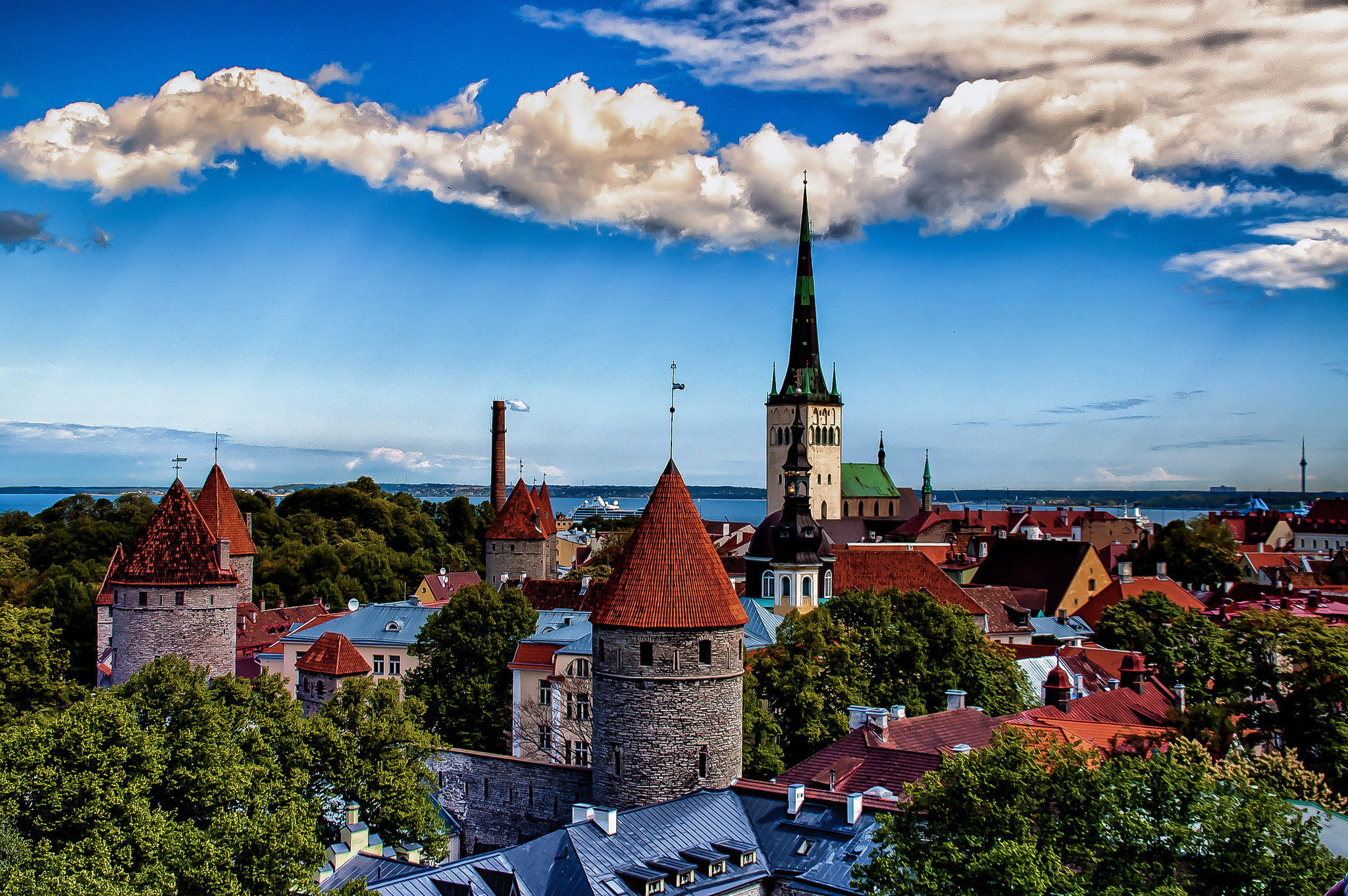 panorama, sea, trees, Estonia, tower, concrete, Tallinn, 1080P, building, home, gray, landscape, HD Wallpaper