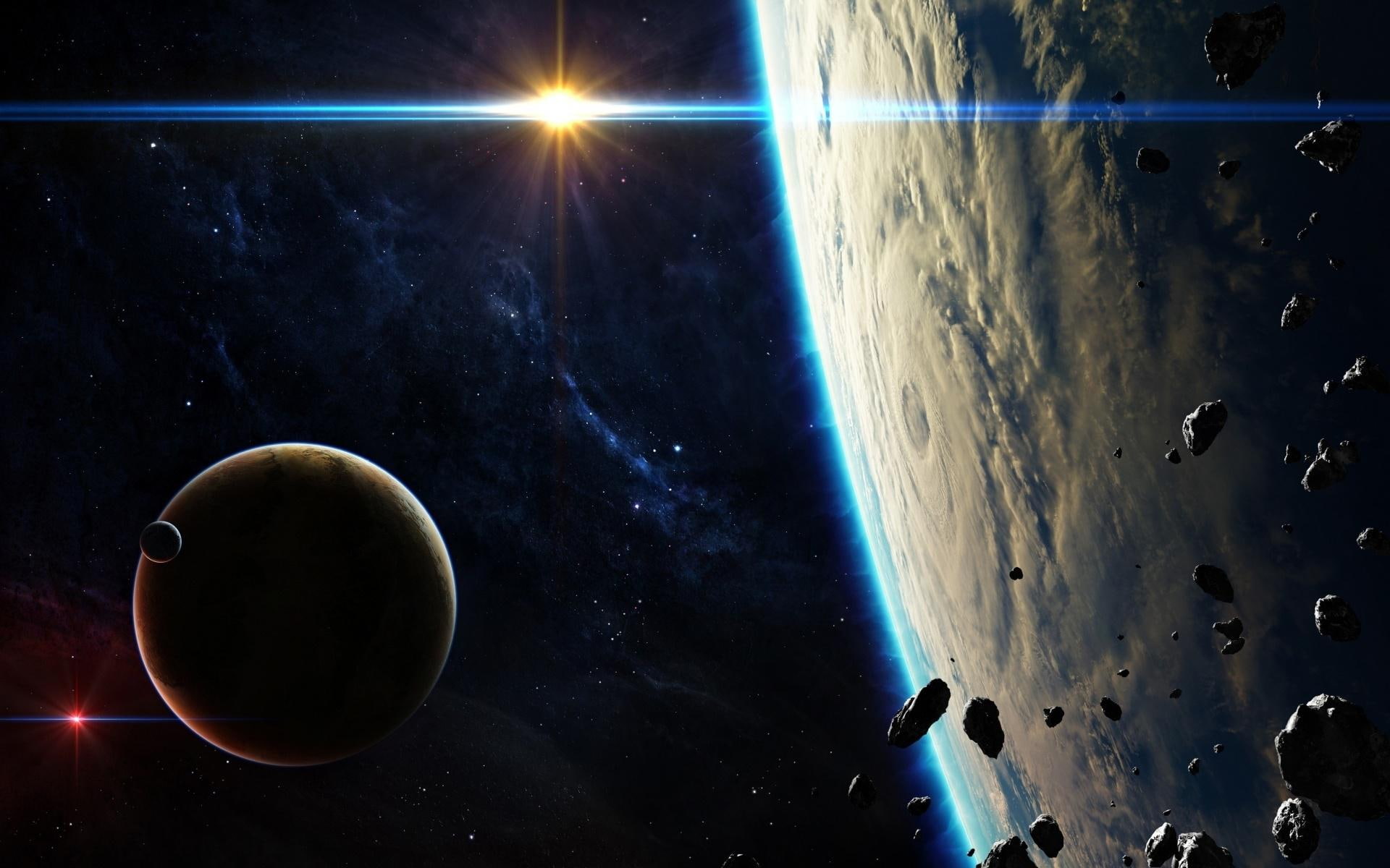 fi, 1080P, planets, pictures, asteroids, sci, satellites, blue, space, light, HD Wallpaper