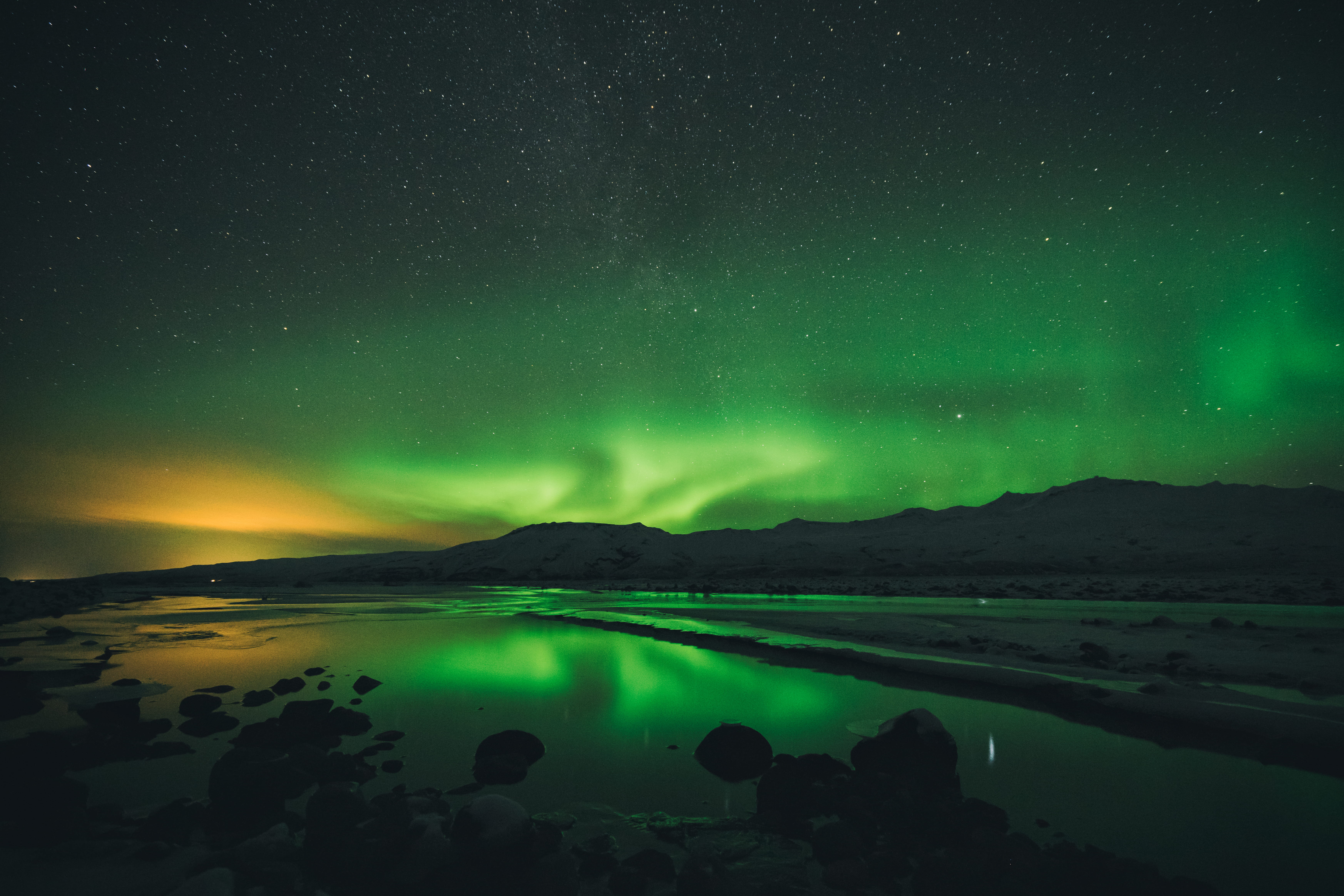 northern lights, star, milky way, lake, astronomy, time, blue, 5K, mountain, aurora, scenics, tranquil scene, calm, cloud - Sky, scenics - nature, sky, HD Wallpaper