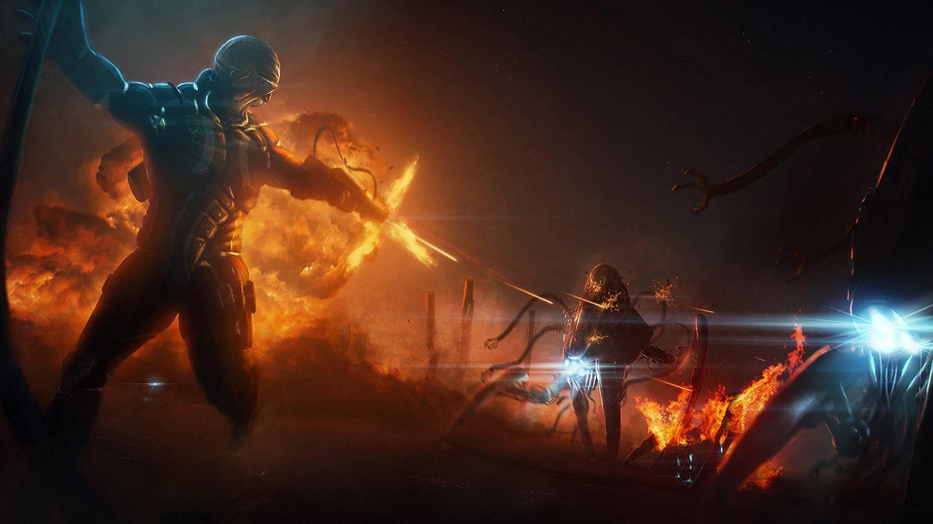 dystopia, 1080P, guns, spiders, fight, robots, HD Wallpaper