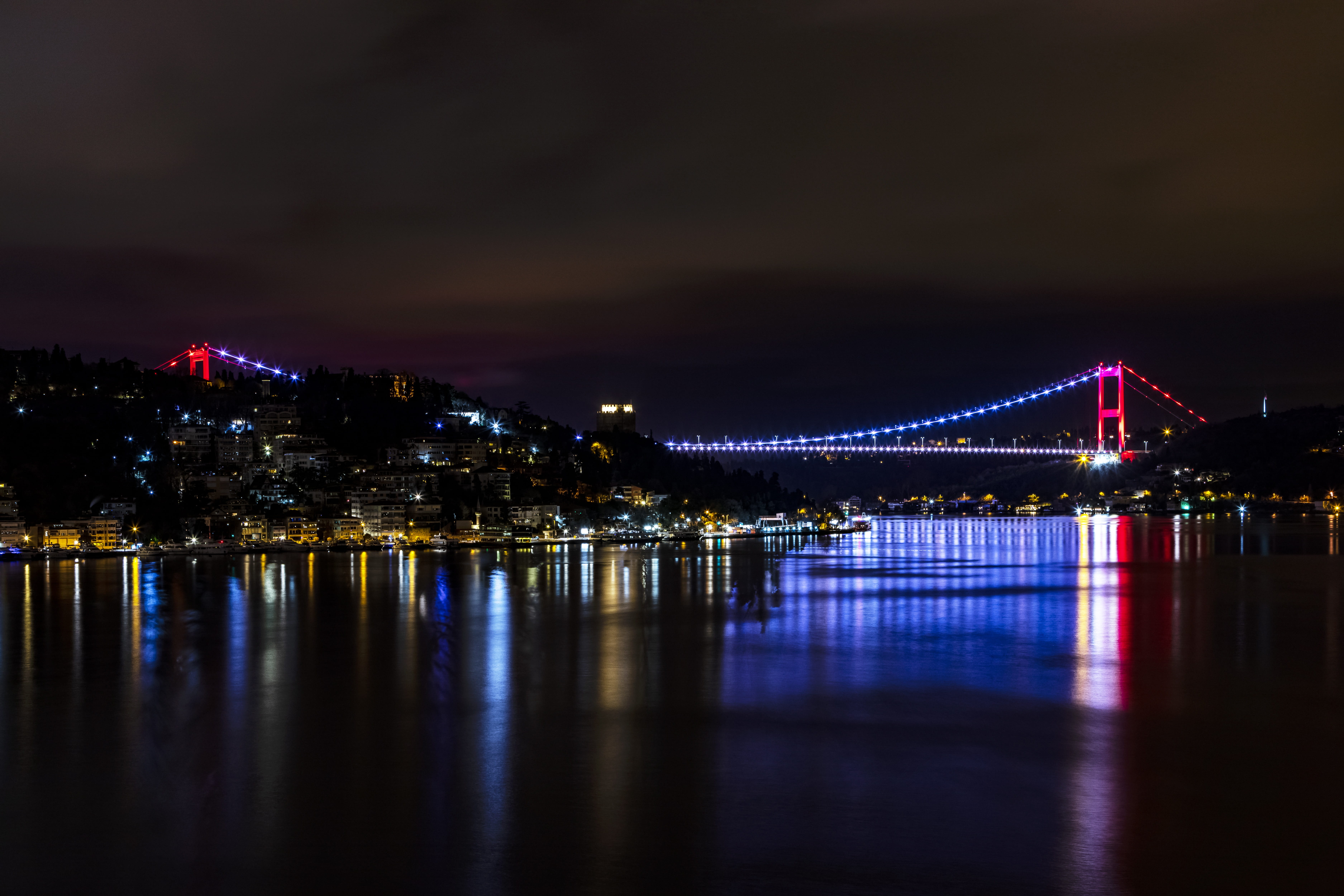 water, turkey, no people, bridge, built structure, december, light, sky, river, hulki okan tabak, long exposure, connection, kandilli, illuminated, outdoors, HD Wallpaper