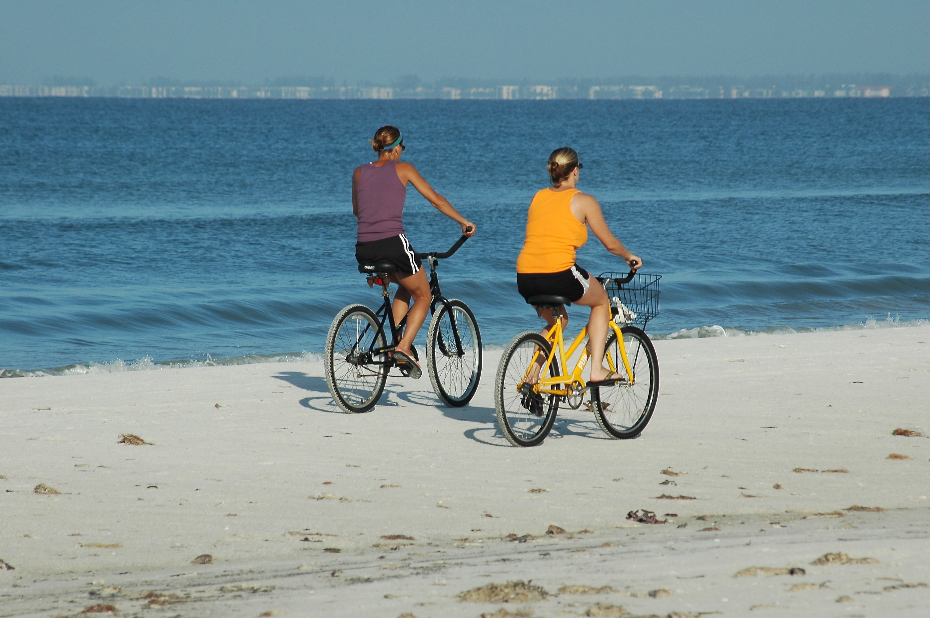 happy, two, bicycles, transportation, action, ride, activity, lifestyles, healthy, motion, biking, water, men, real people, outdoors, girl, leisure, leisure activity, HD Wallpaper