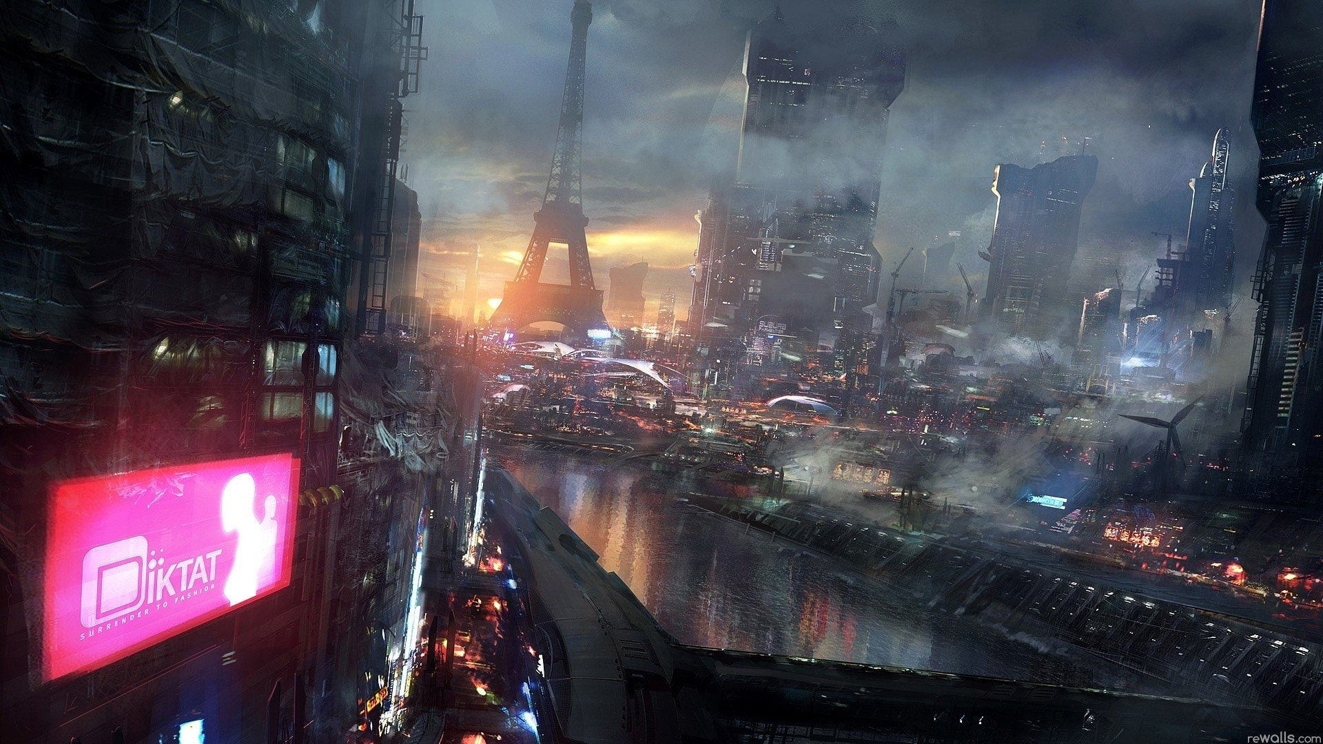 landscape paris futuristic city science fiction futuristic digital art remember me adrift, 1080P, HD Wallpaper