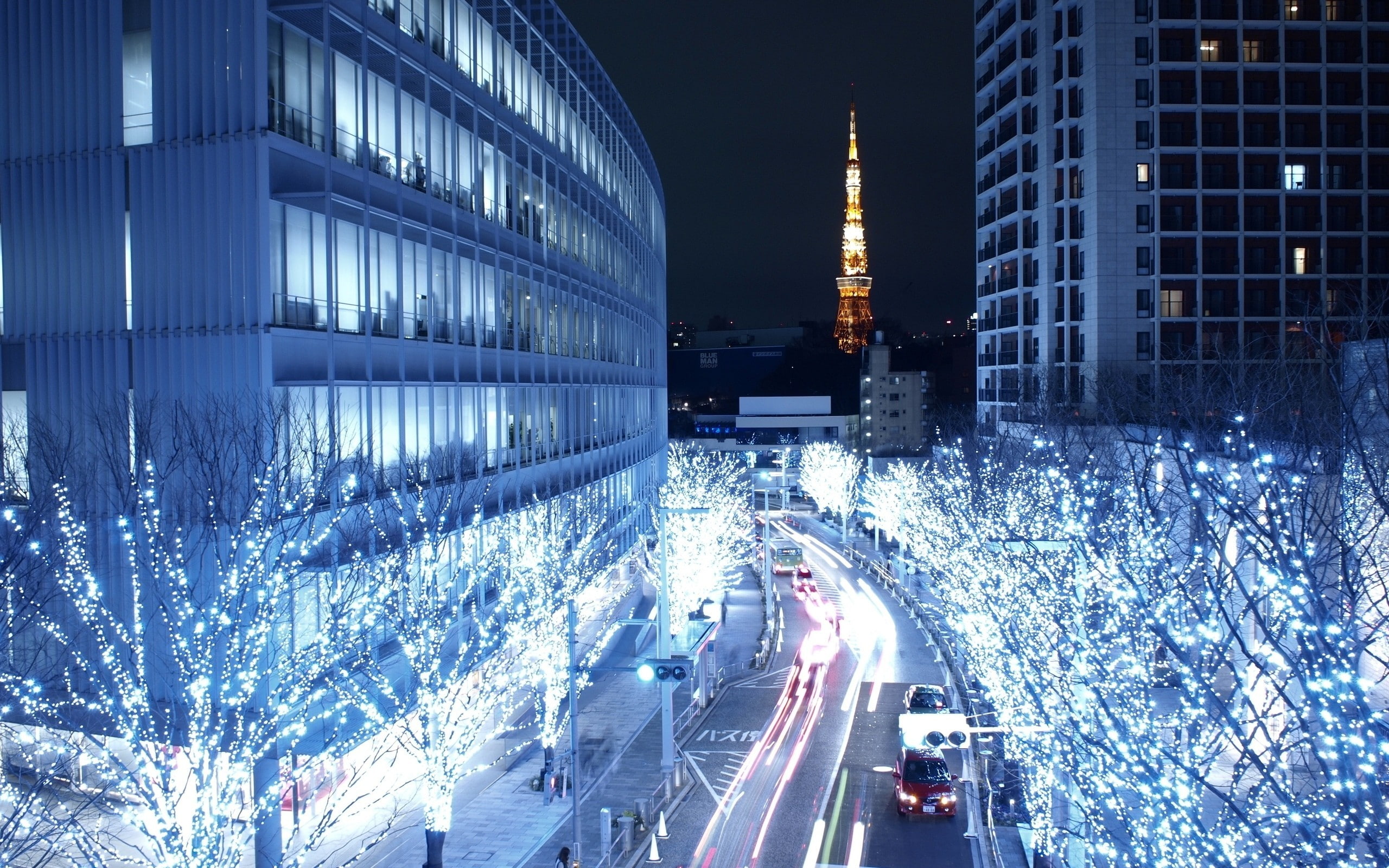 building, architecture, 2K, urban, photography, cityscape, Tokyo, blue, long exposure, city lights, city, HD Wallpaper