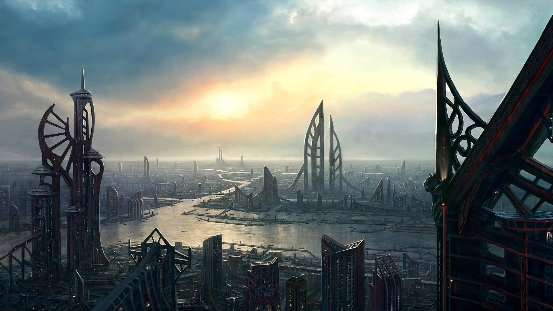 x, artwork, hd, Futuristic, art, 1080P, future, cities, HD Wallpaper