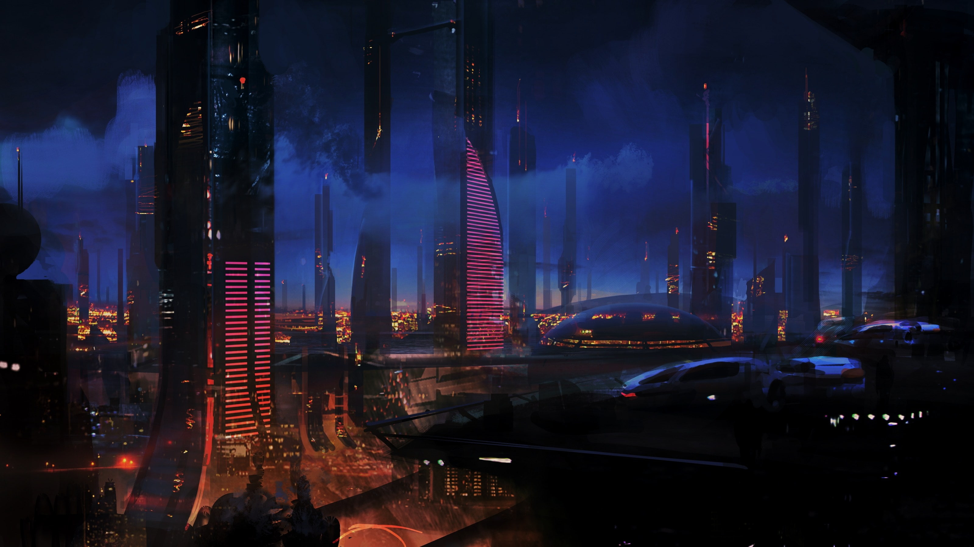art, Mass Effect, skyline, science, effect, 2K, Futuristic, hd, city, x, fiction, mass, HD Wallpaper