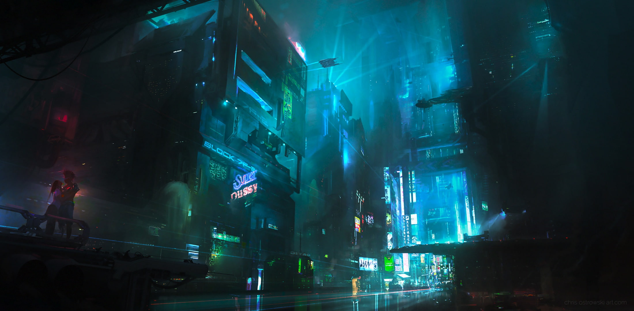 The city, Future, Chris Ostrowski, by Chris Ostrowski, Night, 1080P, Neon, Cyberpunk, Fiction, Block 7F-2, HD Wallpaper
