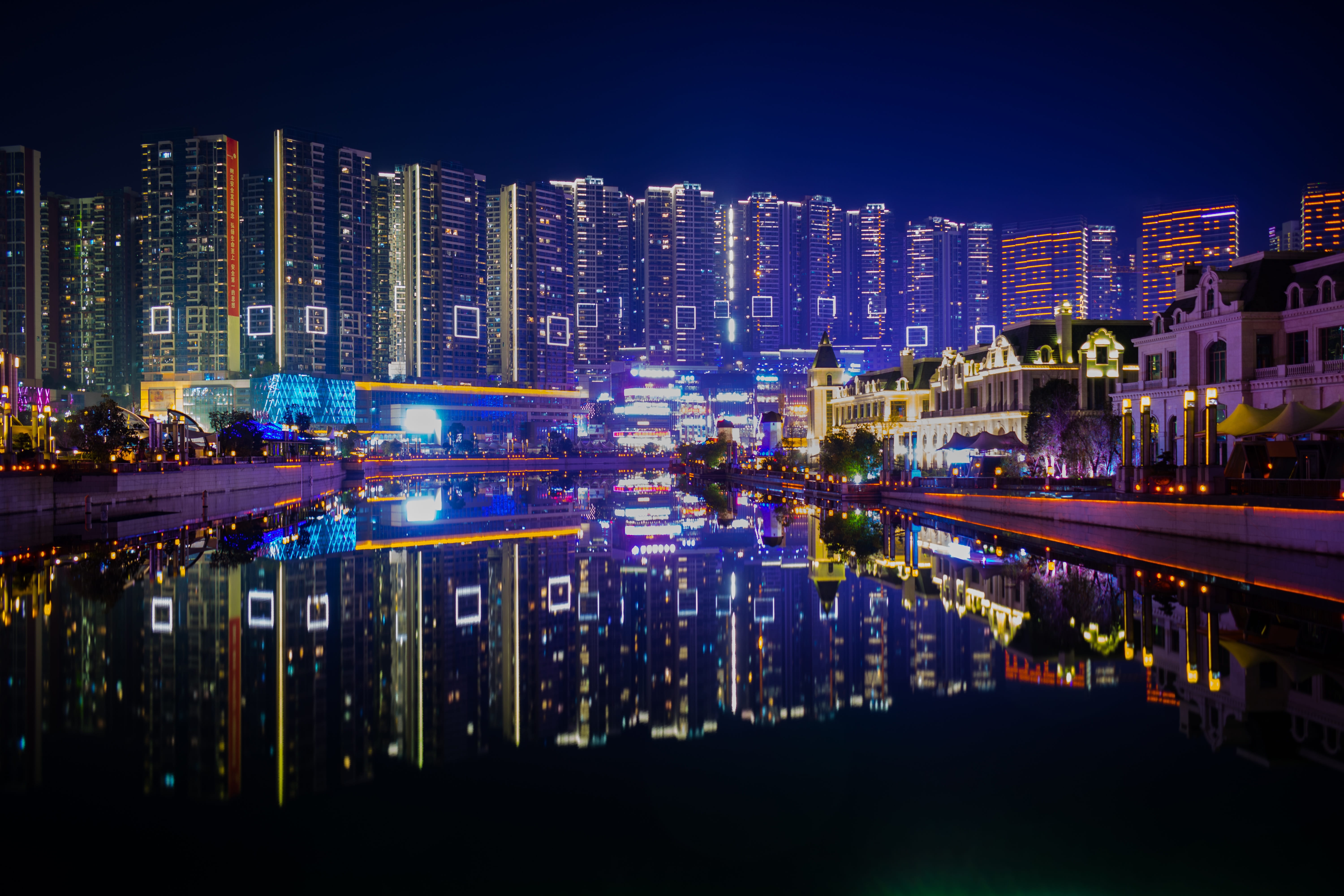 modern, nature, zhongtian future ark, evening, travel destinations, no people, cityscape, skyscraper, city life, dark, building, night, office building exterior, HD Wallpaper