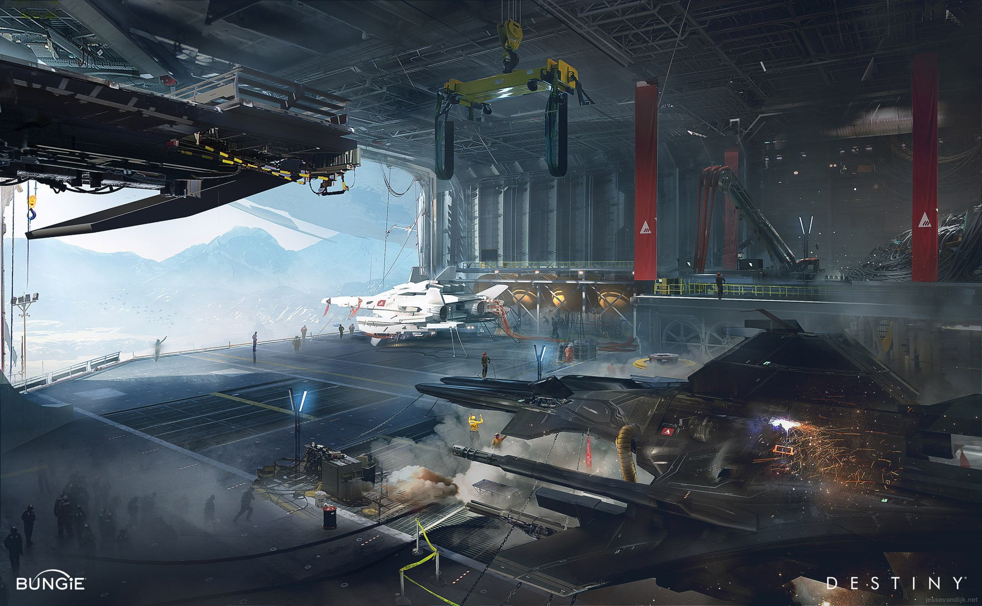 indoors, incidental people, mode of transportation, nature, transportation, industry, construction industry, built structure, futuristic, air vehicle, machinery, HD Wallpaper