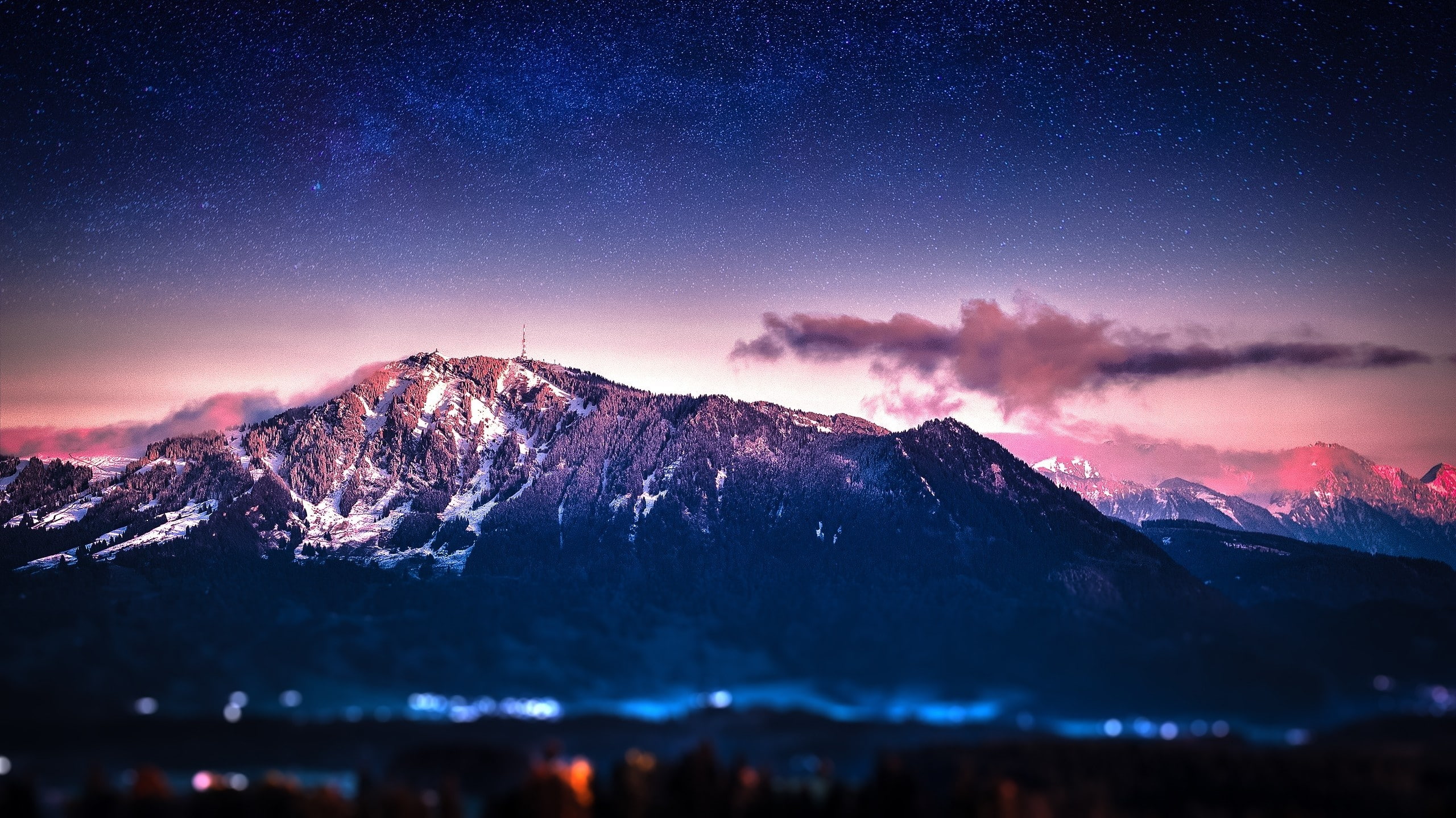 cold temperature, galaxy, mountain peak, mountains, sky, environment, snow, digital art, winter, space, no people, nature, beauty in nature, alps, night, HD Wallpaper
