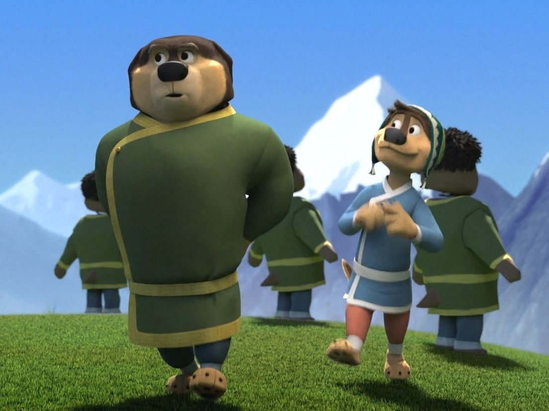 animals, child, screen shot, screengrab, 480P, day, cartoon, people, emotion, costume, males, two people, sky, boys, mountains, family, representation, HD Wallpaper