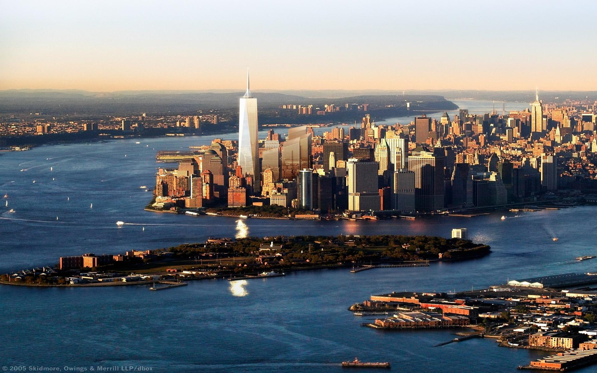 nature and landscapes, photography, tower, high, city, nyc, harbor, rise, aerial, future, 1080P, buildings, freedom, HD Wallpaper