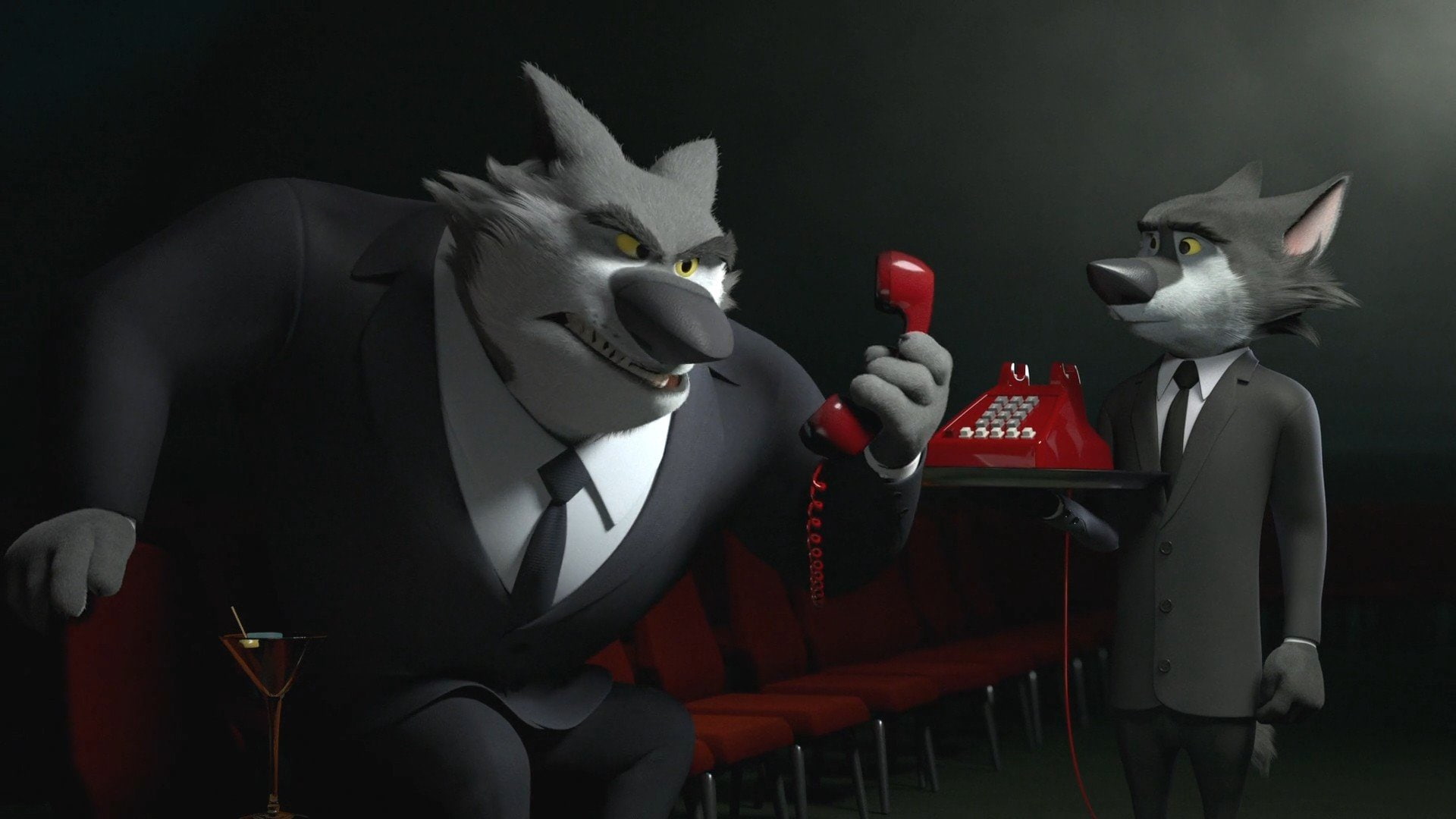 Gangsters, Anthro, Chair, Drinking Glass, Cartoon, Screengrab, wolf, Clothing, Tie, 3d, 1080P, Rock Dog, Telephone, Suits, Screen Shot, movies, animals, HD Wallpaper