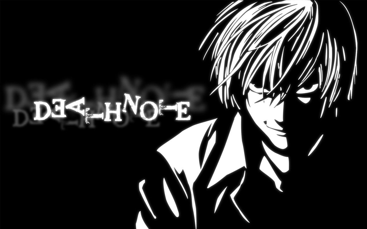 communication, glowing, text, outdoors, portrait, Death Note, dark, real people, death, anime boys, long exposure, night, illuminated, monochrome, HD Wallpaper