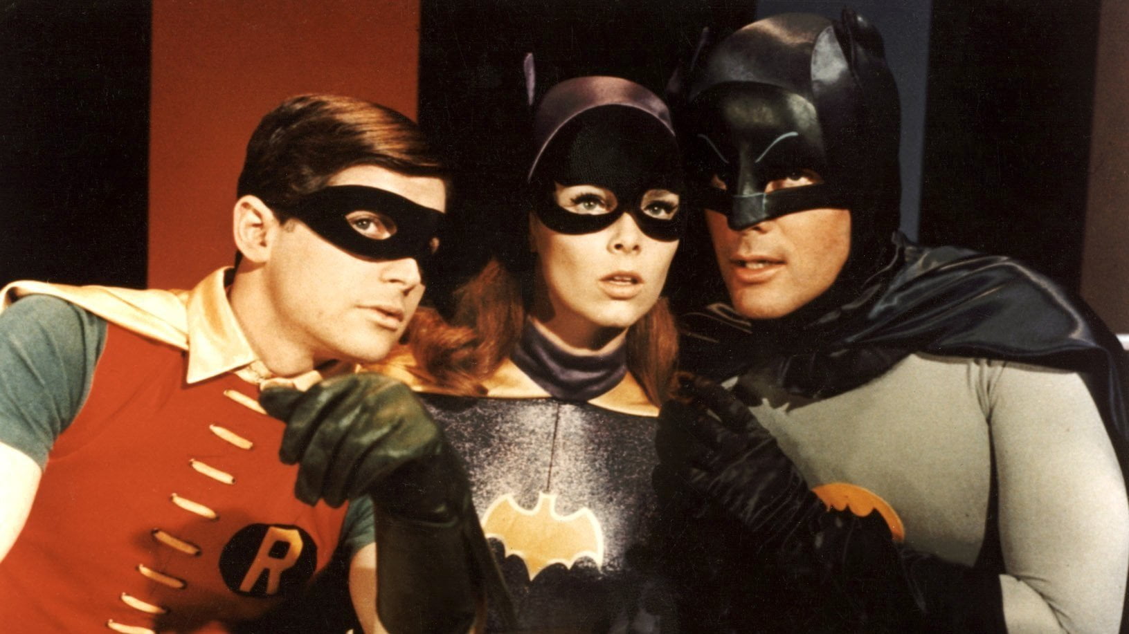 mask - disguise, young adult, togetherness, women, portrait, Yvonne Craig, Bert ward, friendship, people, clothing, Adam West, disguise, indoors, arts culture and entertainment, HD Wallpaper