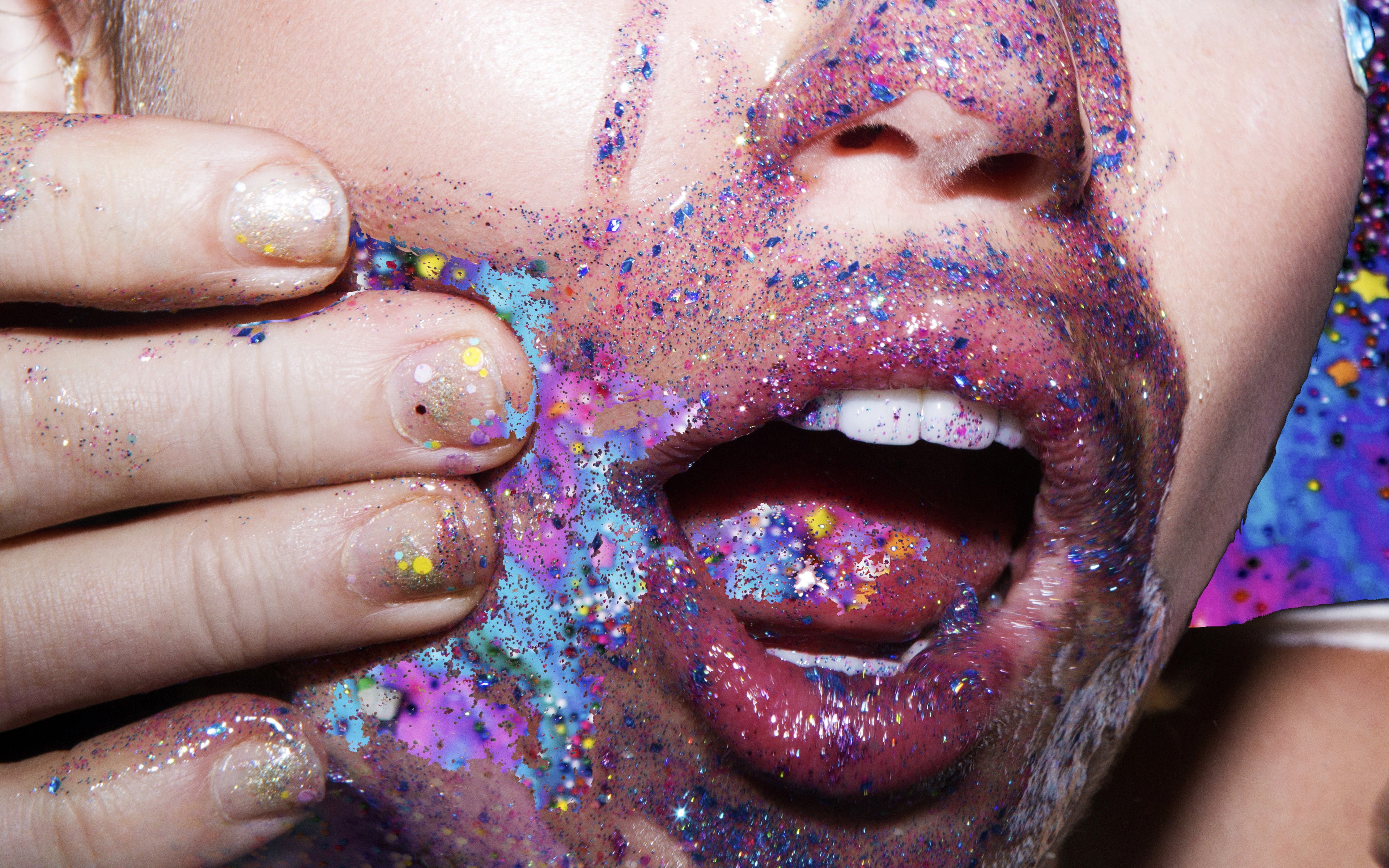 juicy lips, Miley Cyrus, 4K, colorful, album covers, glitter, HD Wallpaper