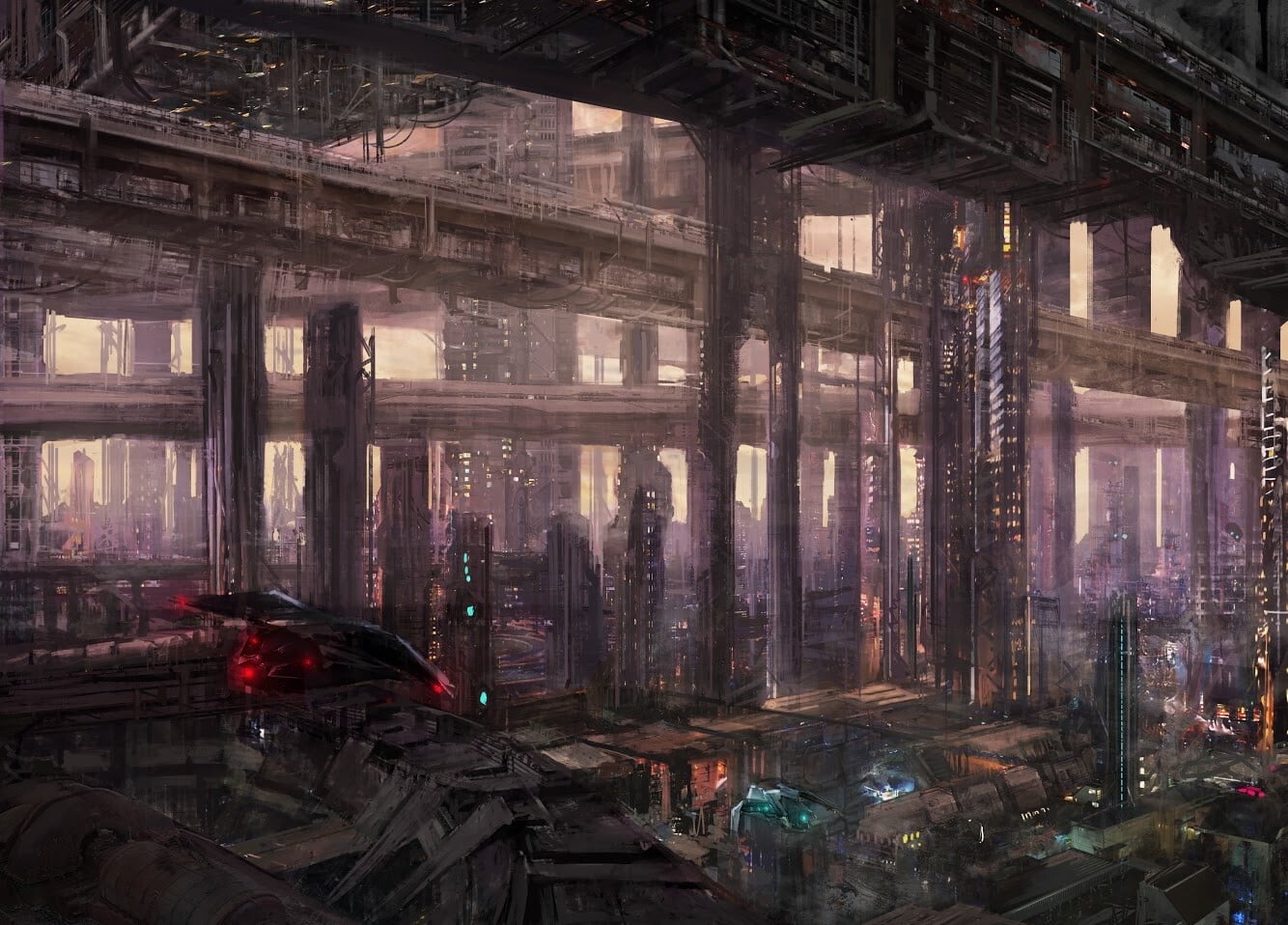 digital art, city, futuristic, 720P, futuristic city, artwork, industrial, Shoichi Sugano, ship, HD Wallpaper