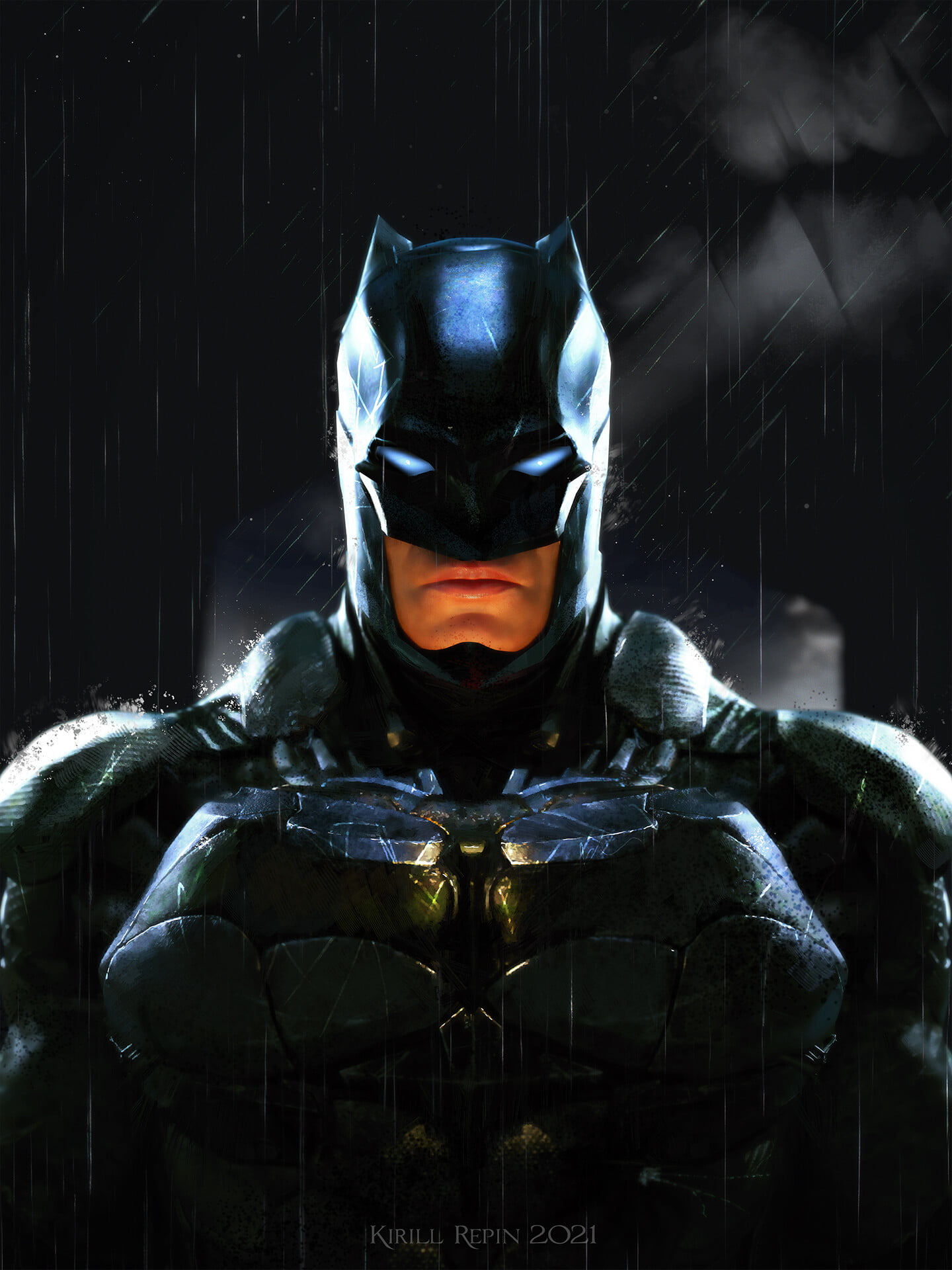 Kirill Repin, 2021 (Year), Batman, rain, artwork, 1080P, ArtStation, Phone HD Wallpaper