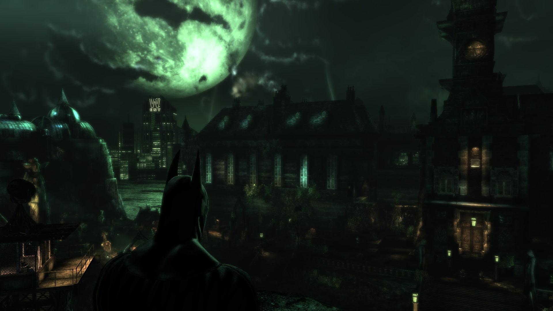 video games, full, arkham, night, batman, house, moon, hd, asylum, 1080P, HD Wallpaper